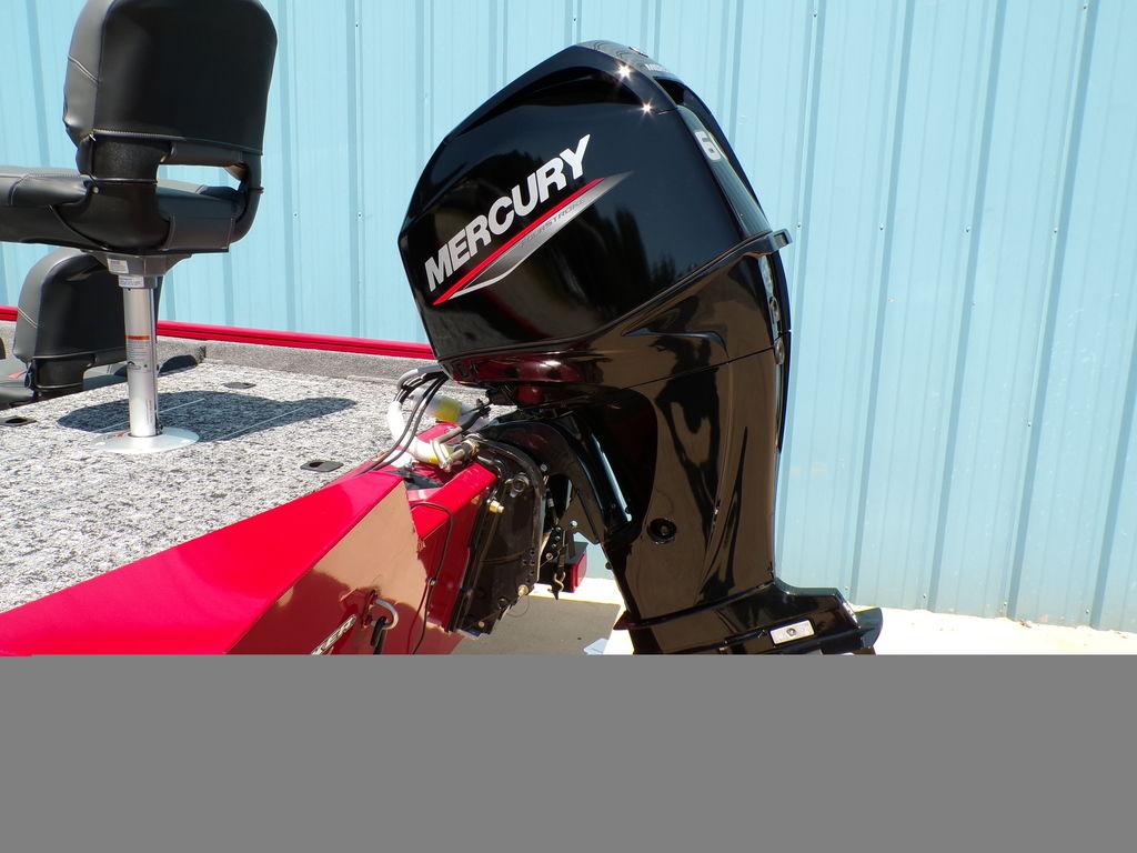 2025 Tracker Pro Team 175 TF® boat with Mercury outboard motor, red and black design.