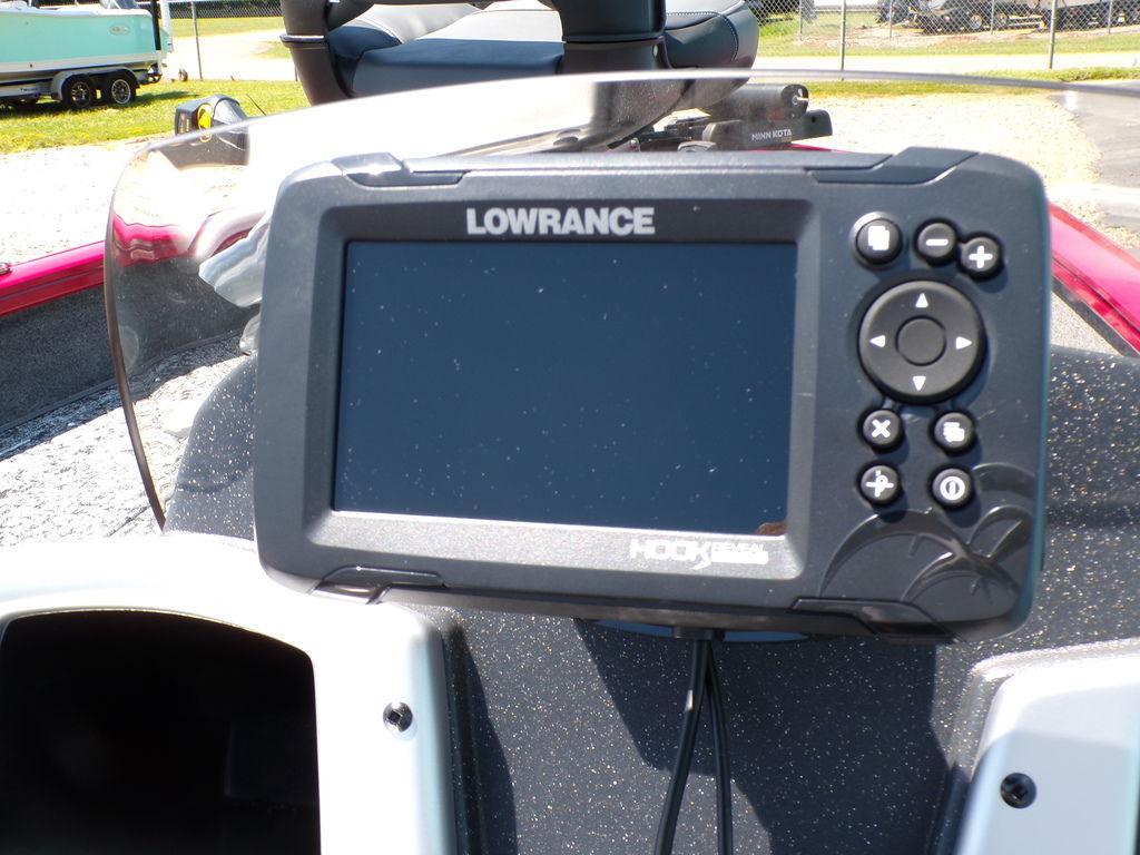 Lowrance Hook2 fish finder on 2025 Tracker Pro Team 175 TF boat dashboard.