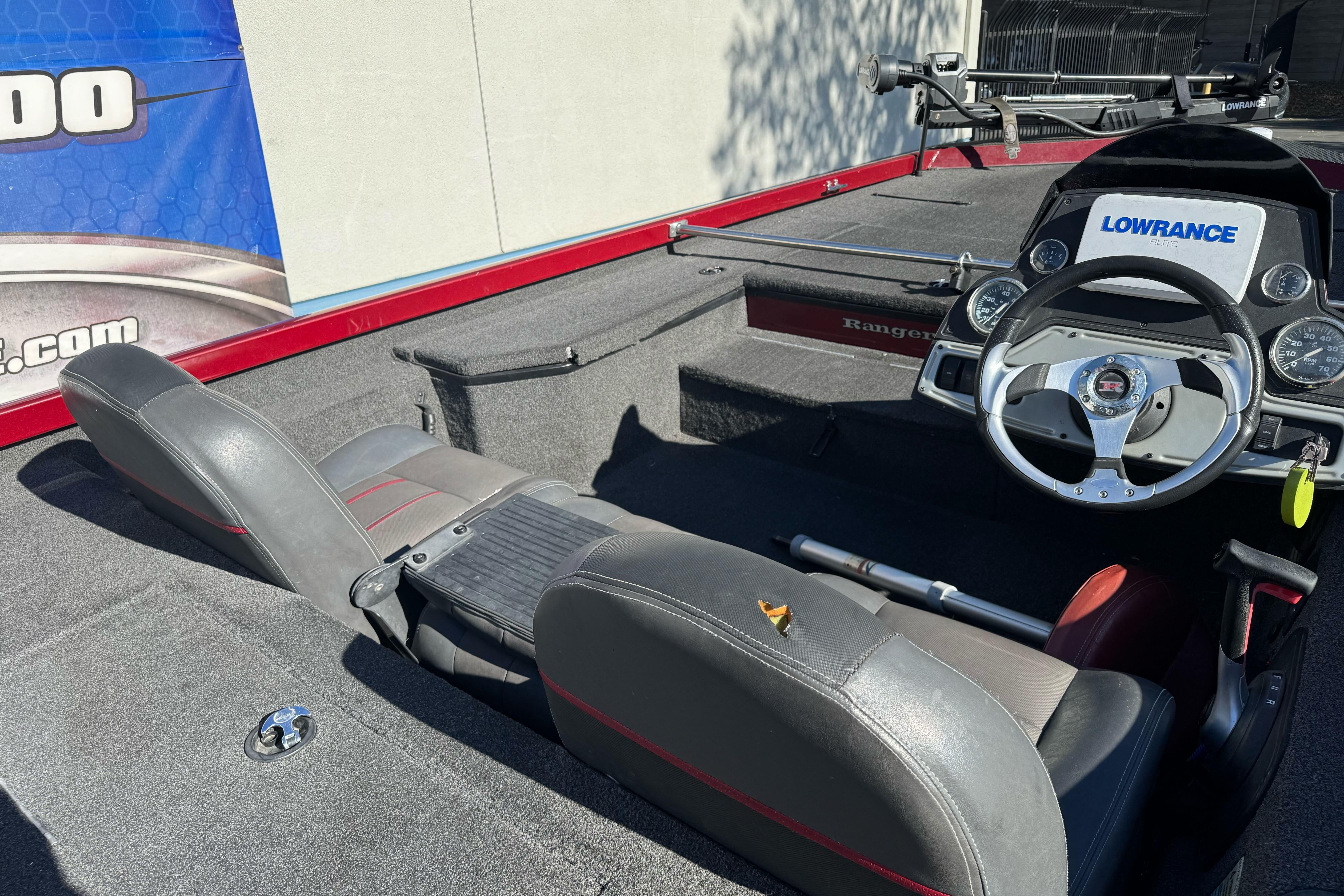 2016 Ranger RT178 boat interior with steering wheel and Lowrance electronics.
