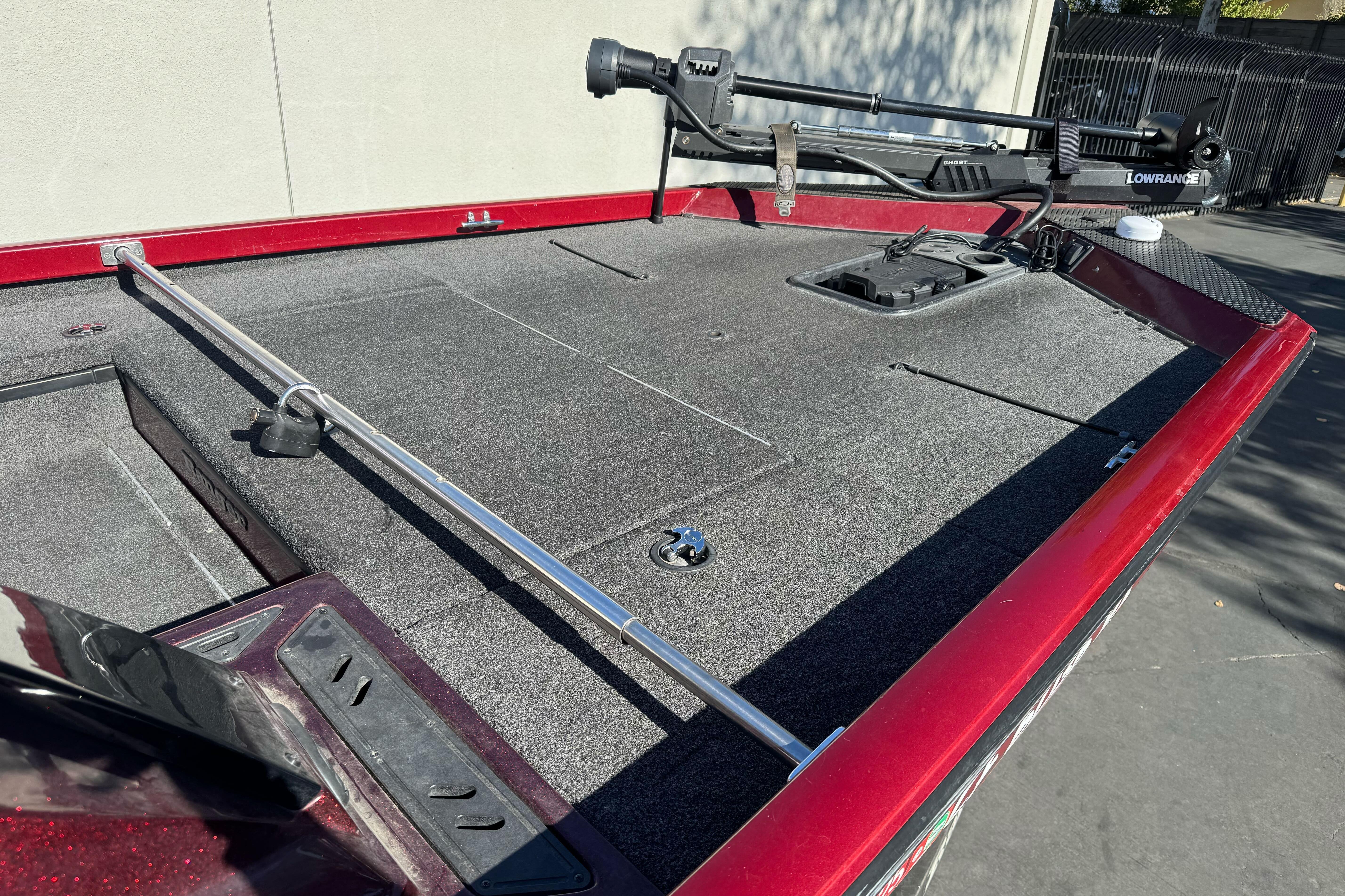 2016 Ranger RT178 boat deck with fishing rod holder and Lowrance equipment.