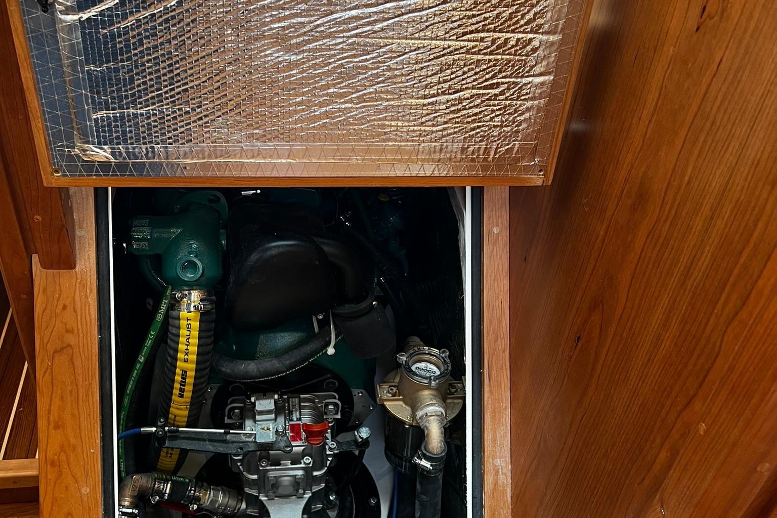 Tartan-395 2025-395 RI-US-Engine compartment of 2025 Tartan 395 sailboat, showcasing mechanical components and insulation.-9826454 | Thumbnail