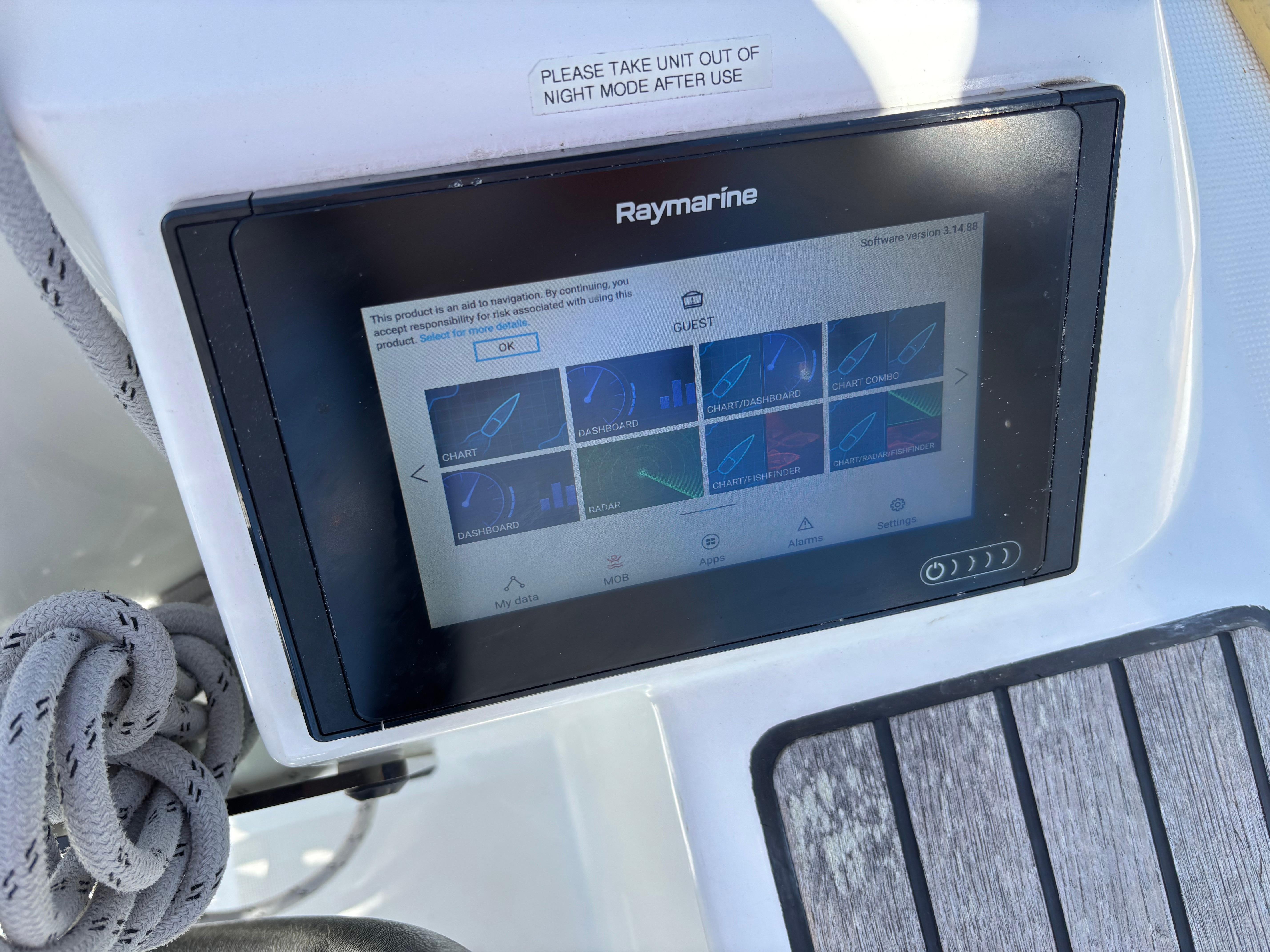 Raymarine navigation display on Jeanneau Sun Odyssey 349, 2021 model.