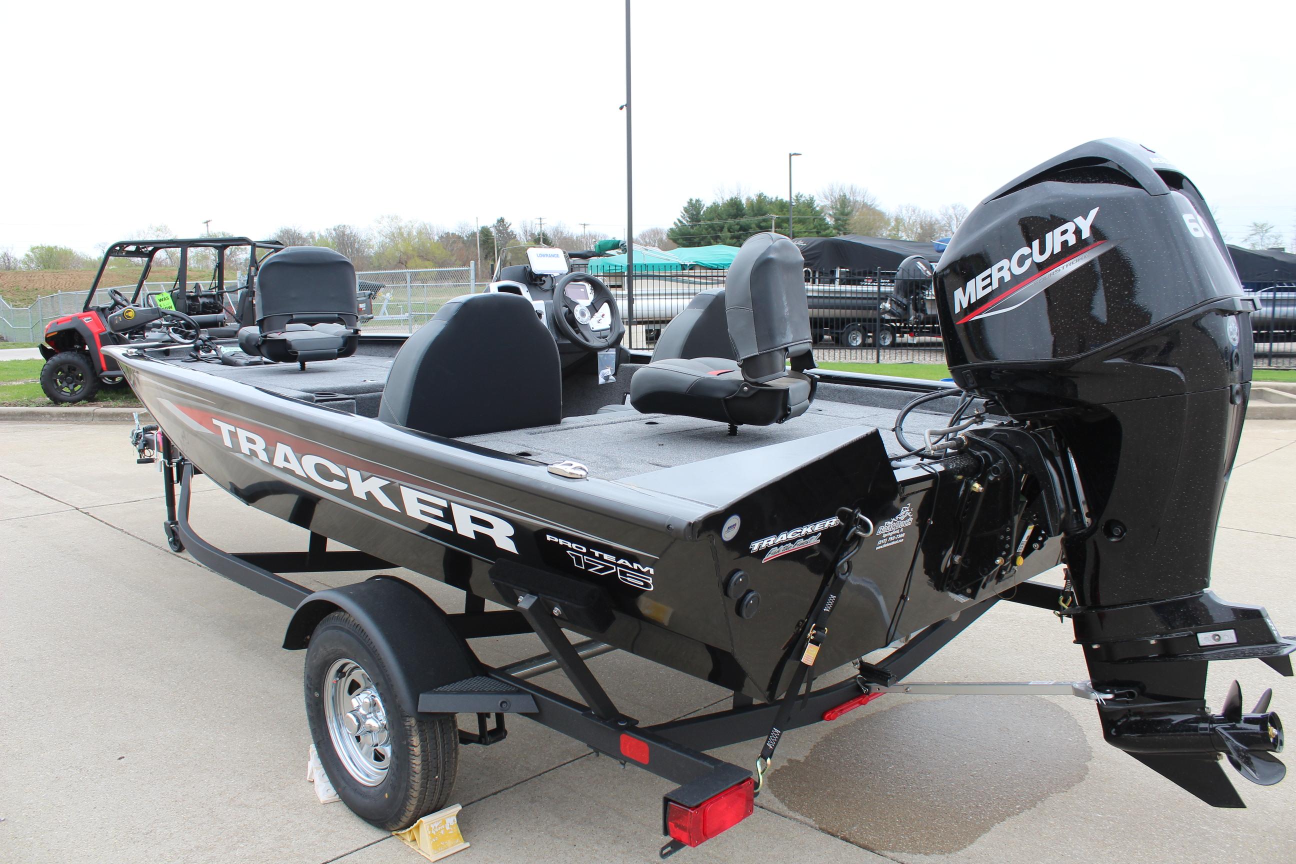 2025 Tracker Pro Team 175 Crappie Edition boat with Mercury engine on trailer.