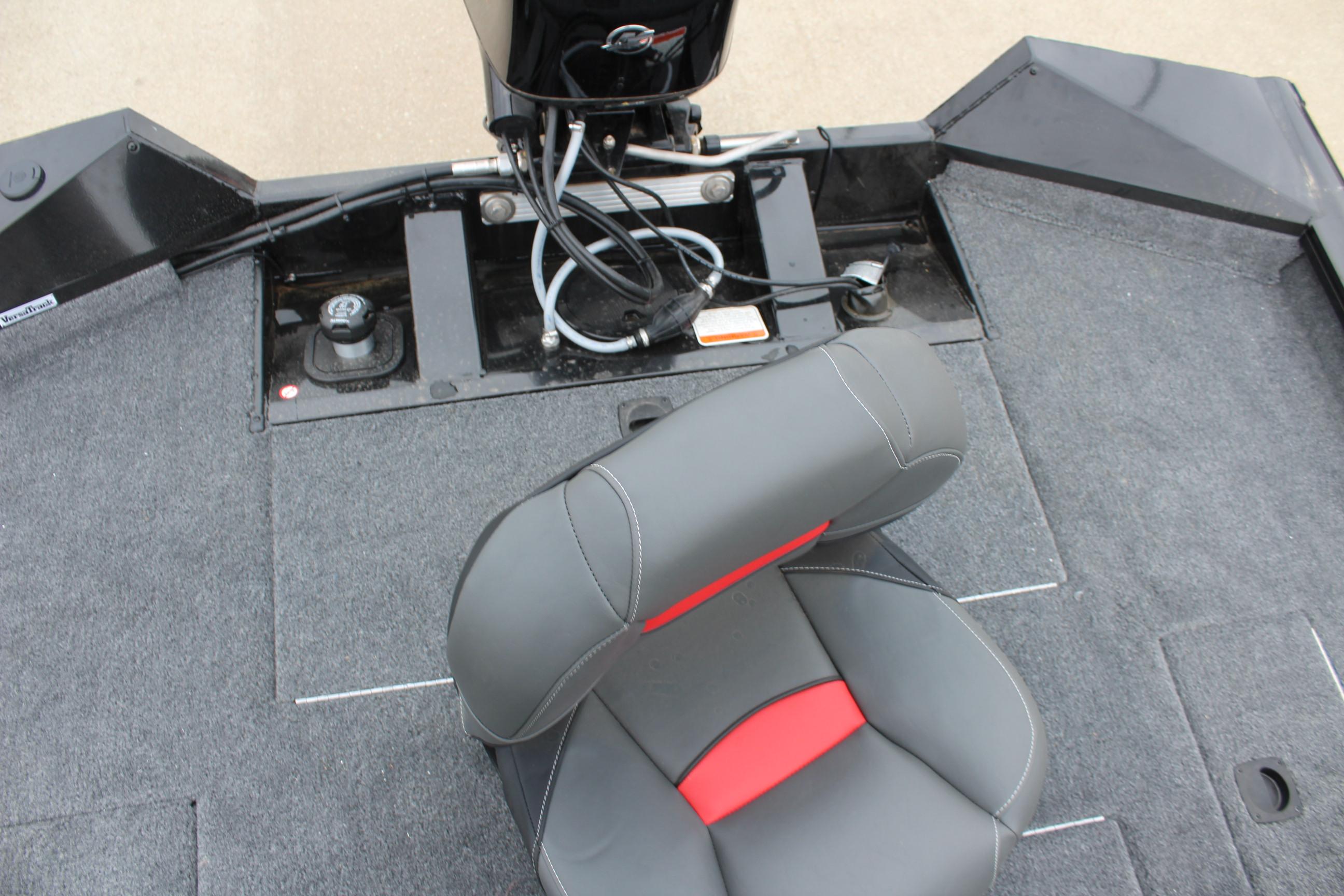 2025 Tracker Pro Team 175 Crappie Edition boat interior with seat and motor.