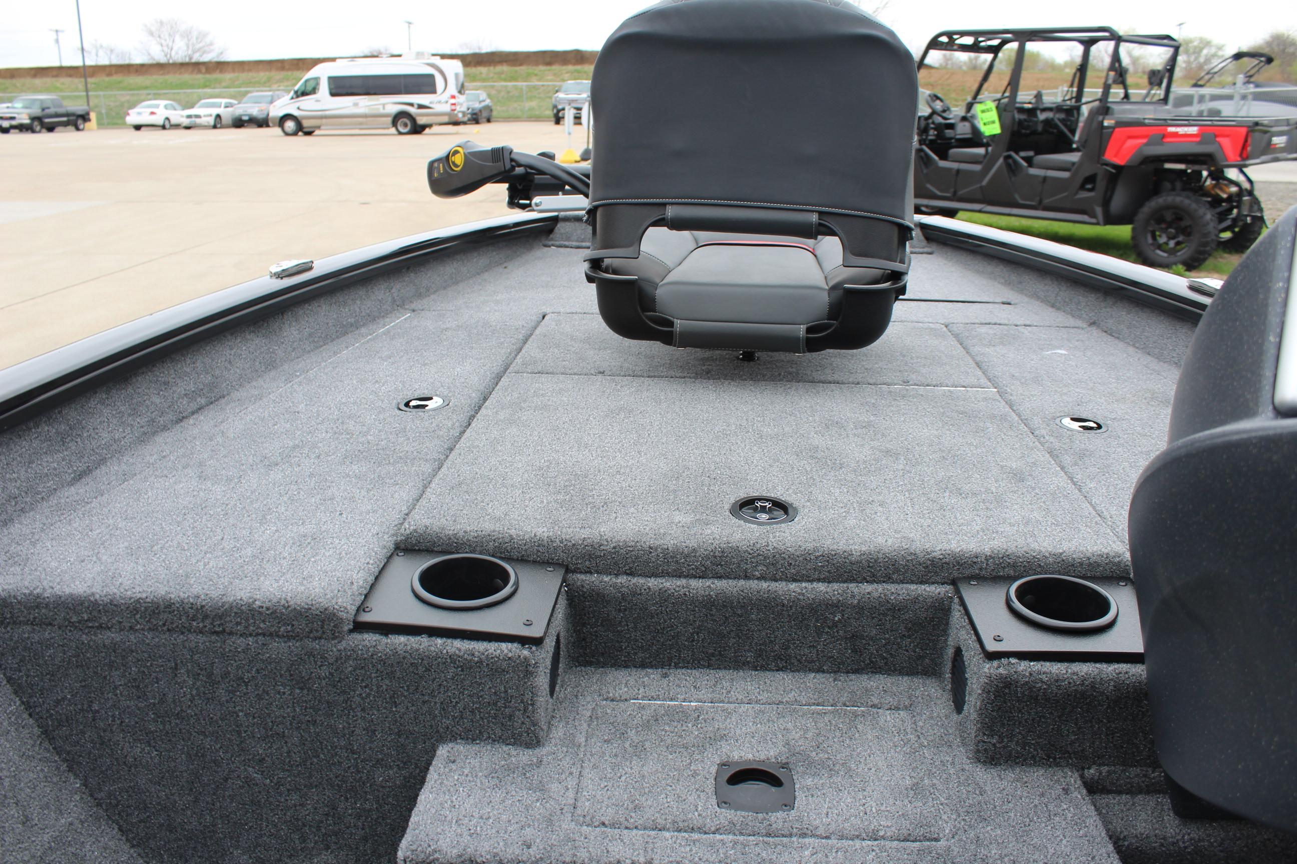 2025 Tracker Pro Team 175 Crappie Edition boat interior with seating and cup holders.