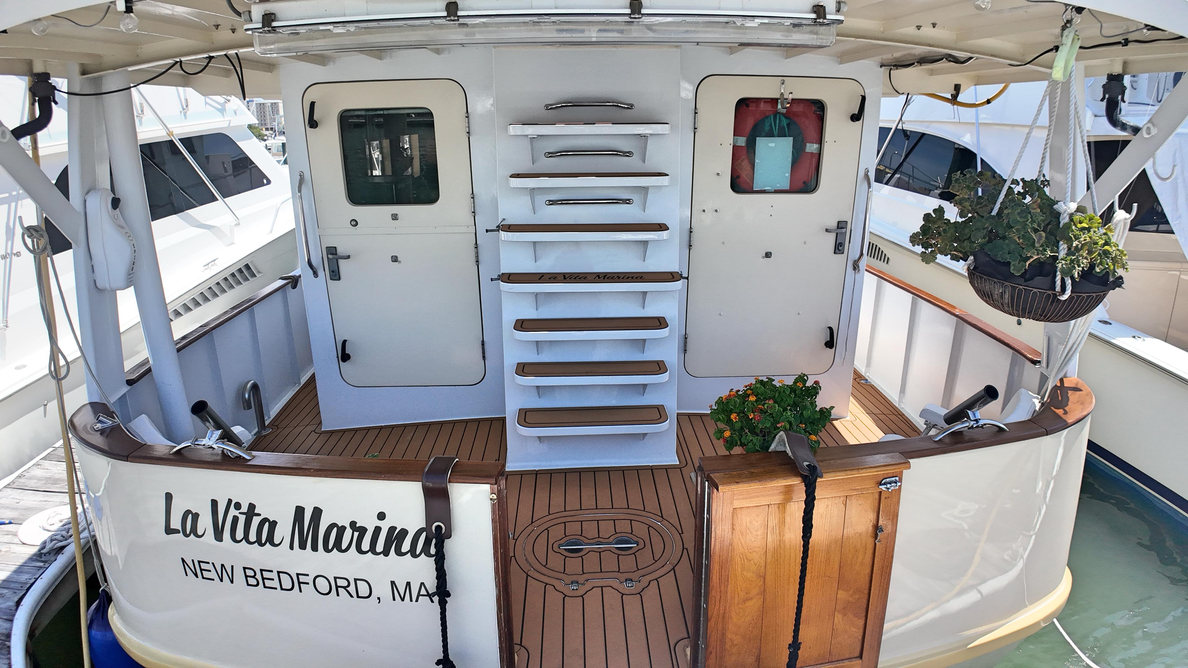 Custom-Holland Marine 50 Custom Trawler 1993-La Vita Marina SC-US-Custom Holland Marine 50 Trawler, 1993, docked with wooden deck and stairs, New Bedford, MA.-9816492 | Thumbnail
