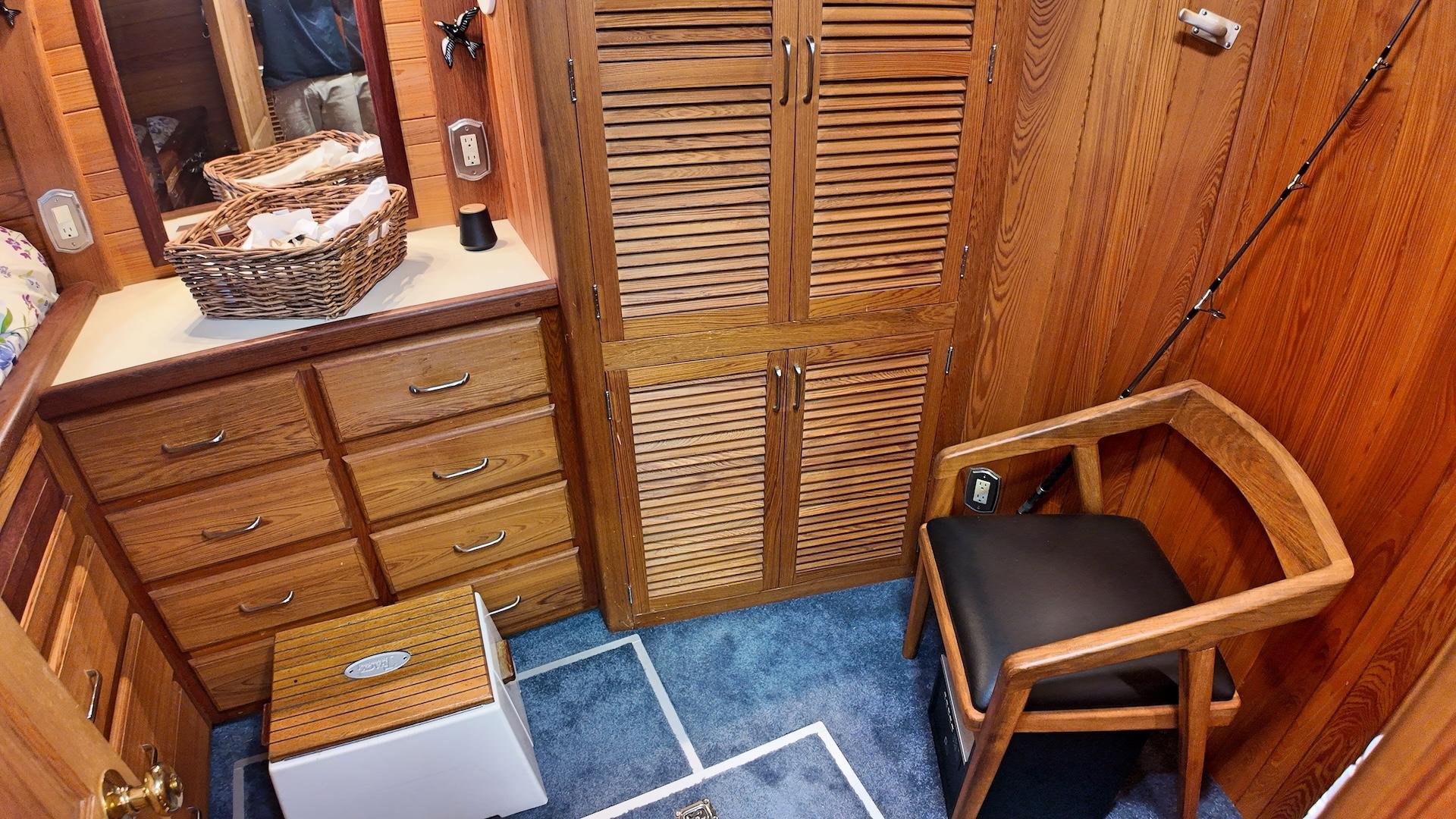 Custom-Holland Marine 50 Custom Trawler 1993-La Vita Marina SC-US-Interior of 1993 Holland Marine 50 Custom Trawler with wooden cabinetry and blue carpet.-9816492 | Thumbnail