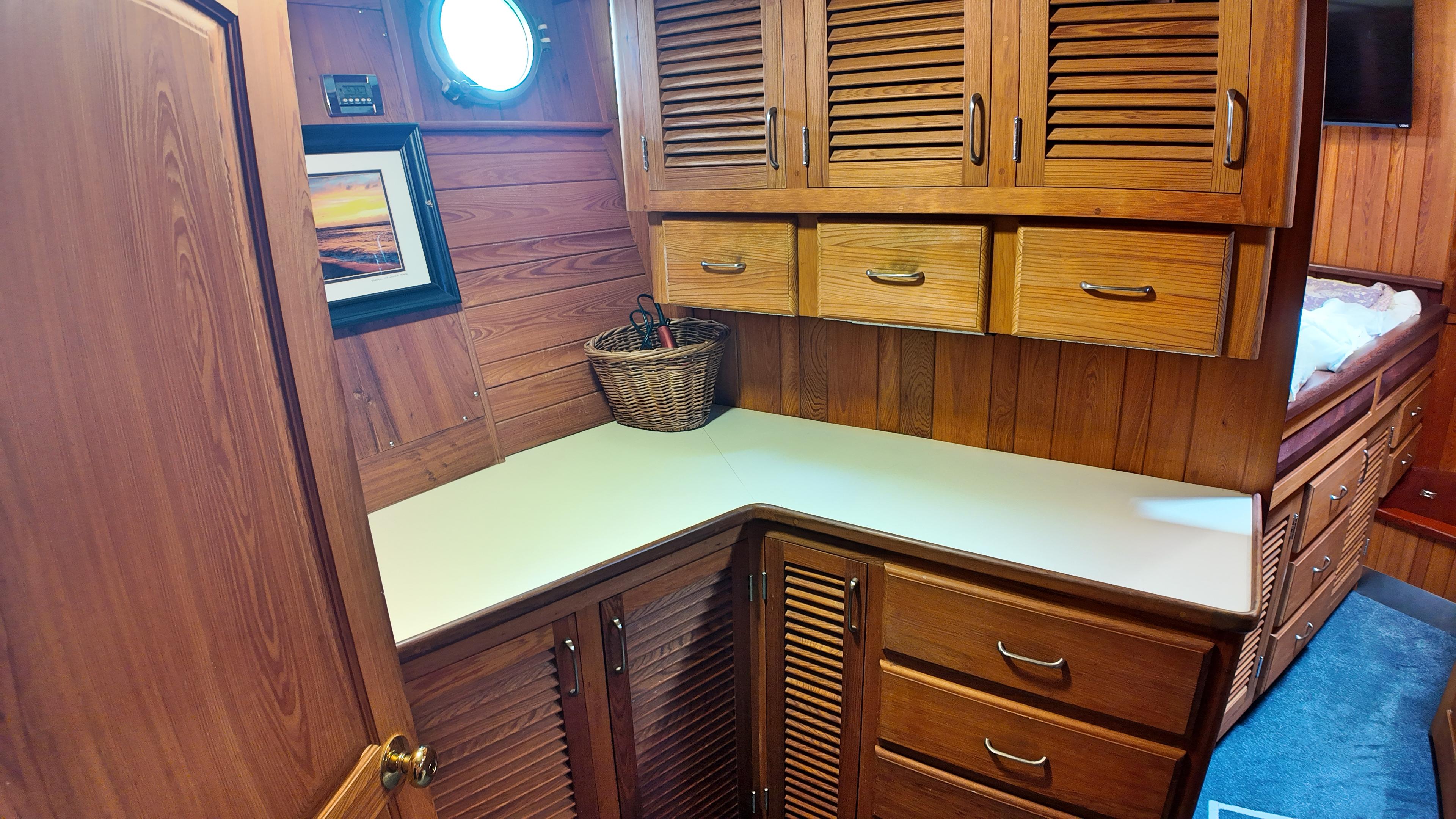 Custom-Holland Marine 50 Custom Trawler 1993-La Vita Marina SC-US-1993 Holland Marine 50 Custom Trawler interior with wooden cabinetry and countertop.-9816492 | Thumbnail
