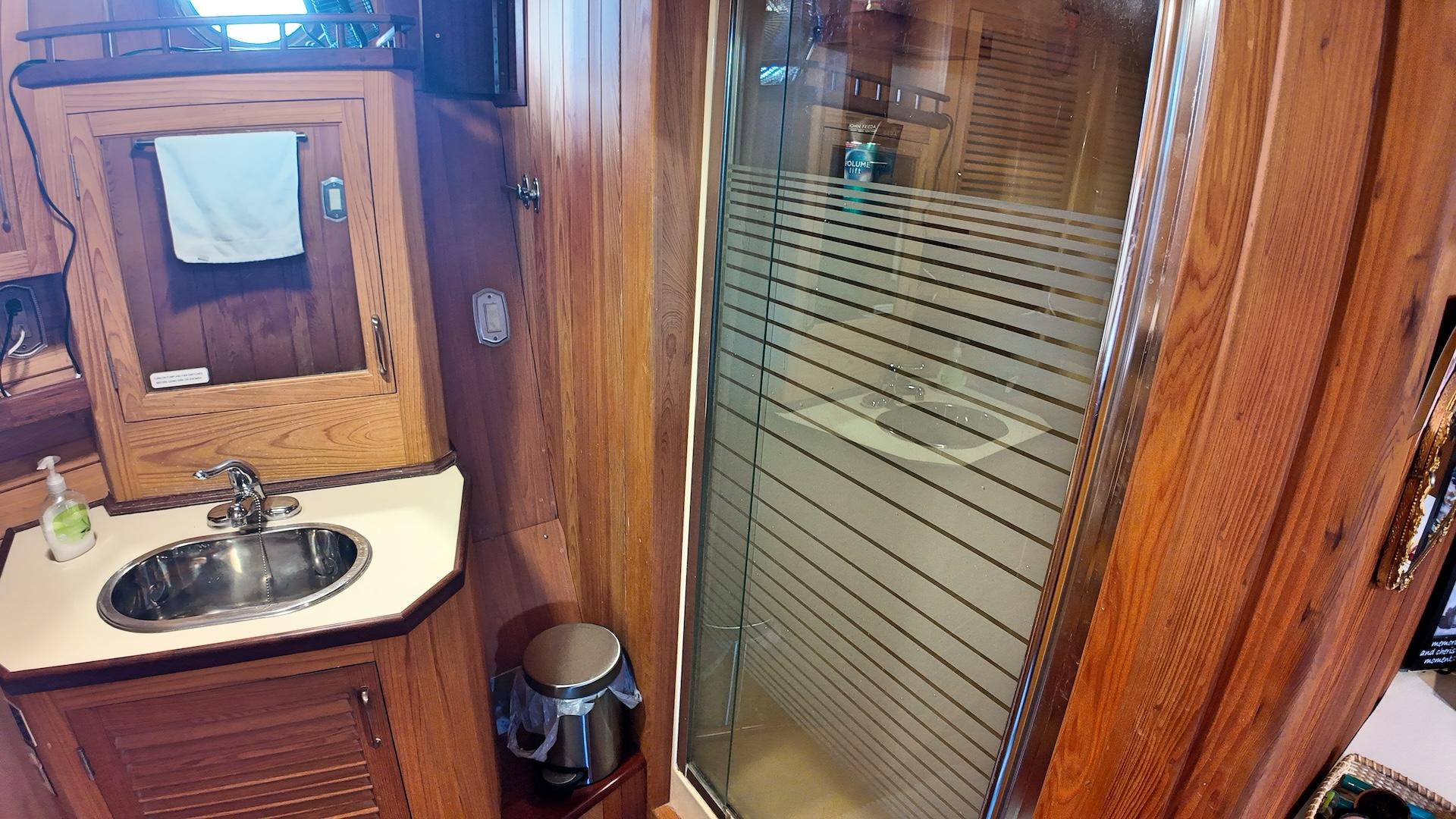 Custom-Holland Marine 50 Custom Trawler 1993-La Vita Marina SC-US-Bathroom interior of 1993 Holland Marine 50 Custom Trawler with wooden cabinetry and shower.-9816492 | Thumbnail