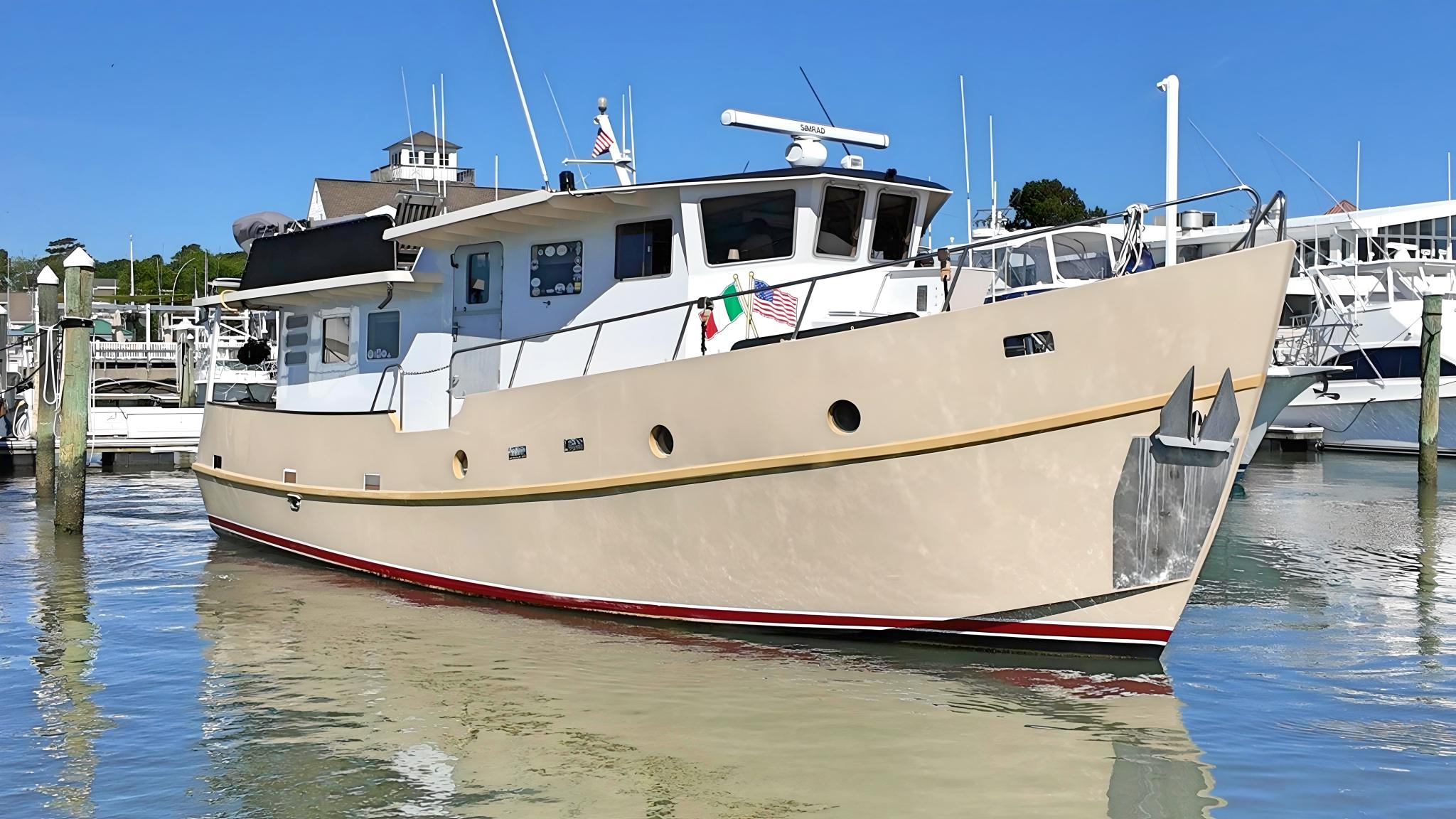 Custom-Holland Marine 50 Custom Trawler 1993-La Vita Marina SC-US-Custom Holland Marine 50 Trawler, 1993, docked in a marina under clear blue skies.-9816492 | Thumbnail