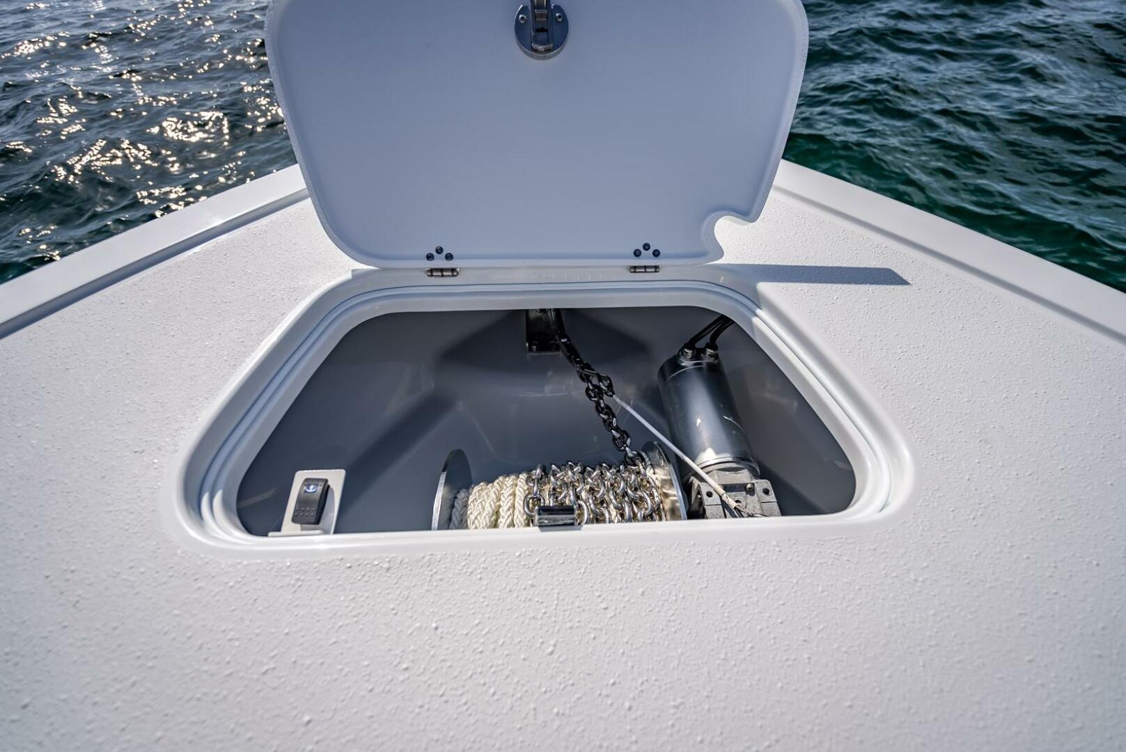 Yellowfin-34 Offshore 2025-34 Offshore FL-US-2025 Yellowfin 34 Offshore anchor locker with rope and chain on deck.-9806499 | Thumbnail
