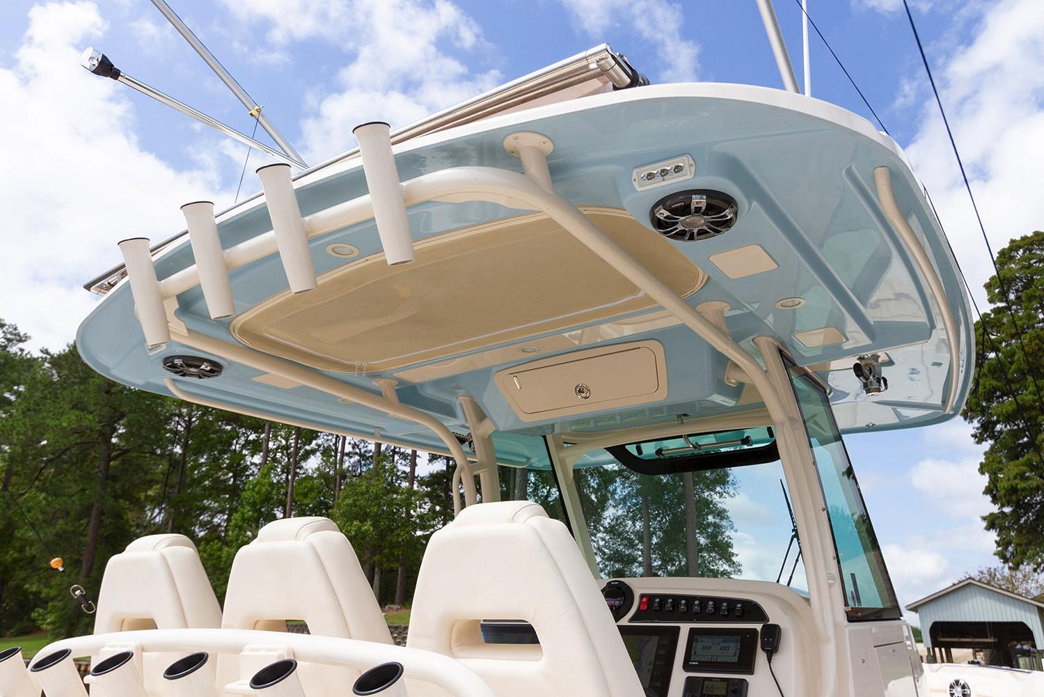 Manufacturer Provided Image: 2020 Grady-White Canyon 336 boat interior with seating and overhead storage.