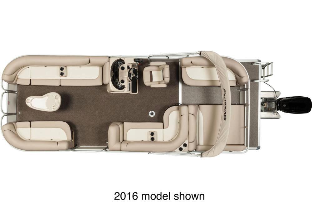 Top view of a 2016 Sun Tracker Party Barge 24 DLX pontoon boat layout.
