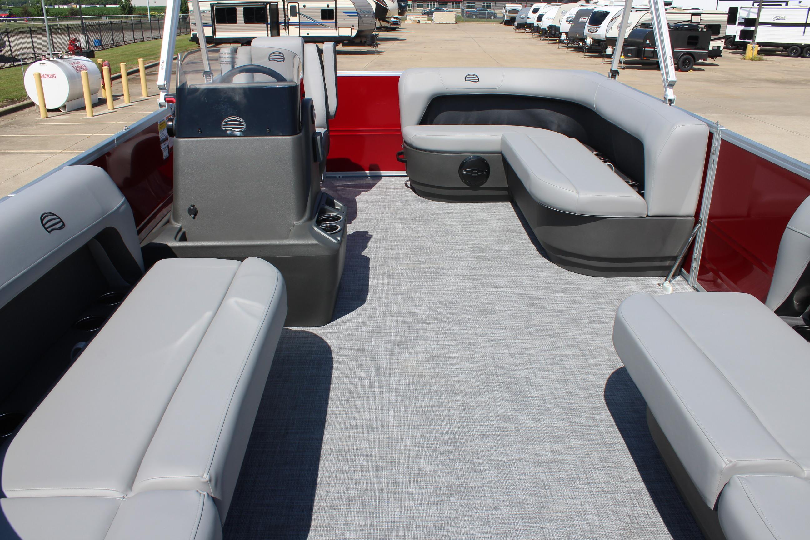 2026 Sun Tracker Party Barge 16 DLX interior with spacious seating and modern design.