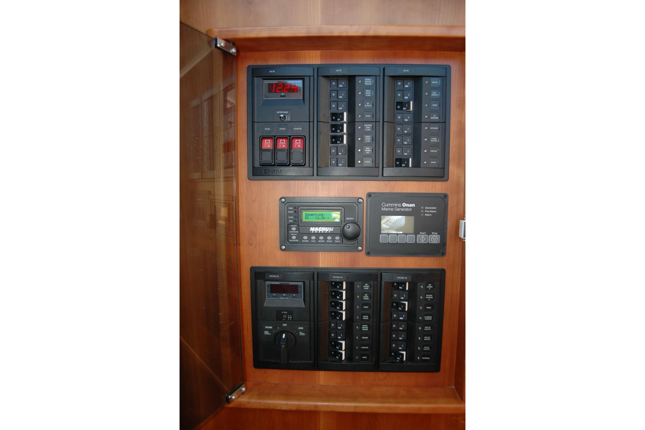 Electrical control panel on 2019 Sabre 38 Salon Express yacht.