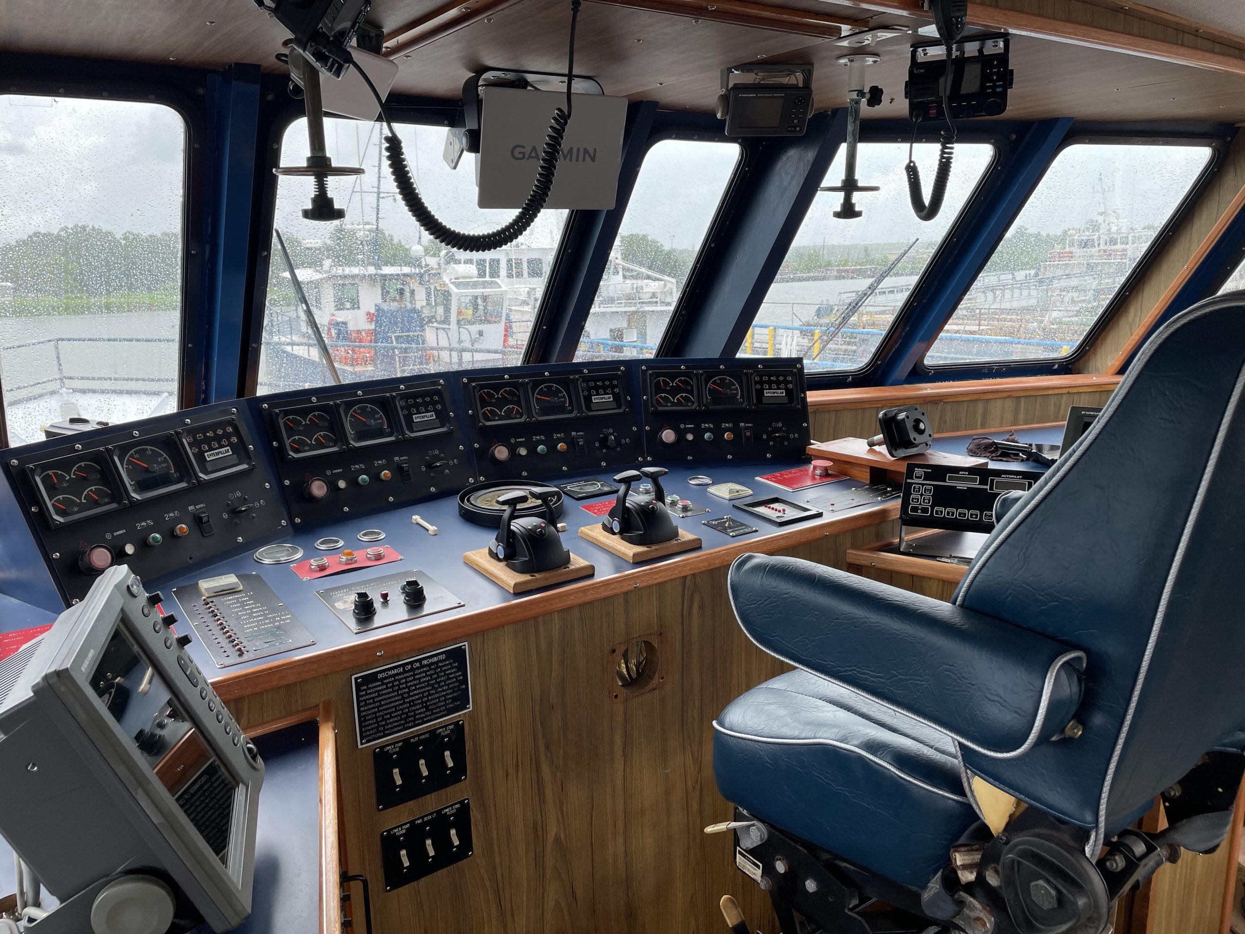 Custom-C & G Boat Works High Speed Supply Vessel 2002-VISION FL-US-Control room of a 2002 Custom Offshore Supply Vessel with navigation equipment and captains chair.-9686575 | Thumbnail
