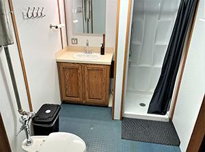 Custom-C & G Boat Works High Speed Supply Vessel 2002-VISION FL-US-Bathroom interior of a 2002 custom offshore supply vessel, featuring a shower, sink, and toilet.-9686575 | Thumbnail