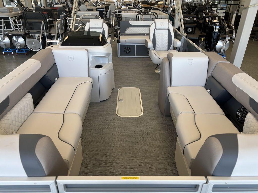 2025 Godfrey Sweetwater 2286 SFLC pontoon boat interior with spacious seating and modern design.
