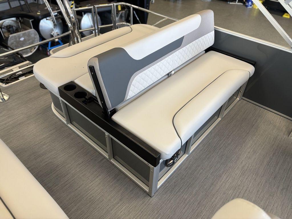 2025 Godfrey Sweetwater 2286 SFLC boat seating with modern design and cup holders.