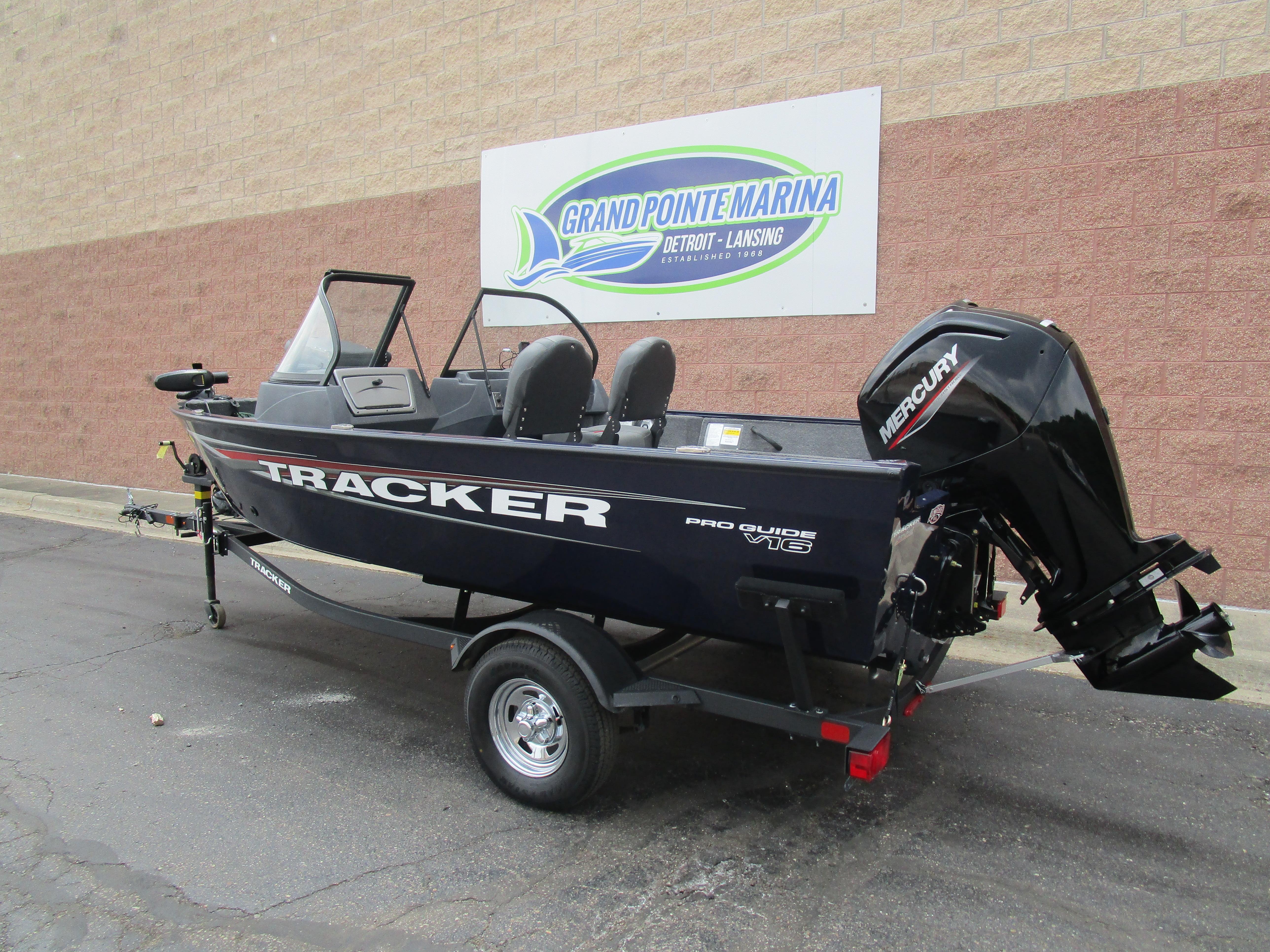 2025 Tracker Pro Guide V16 WT boat with Mercury engine at Grand Pointe Marina.