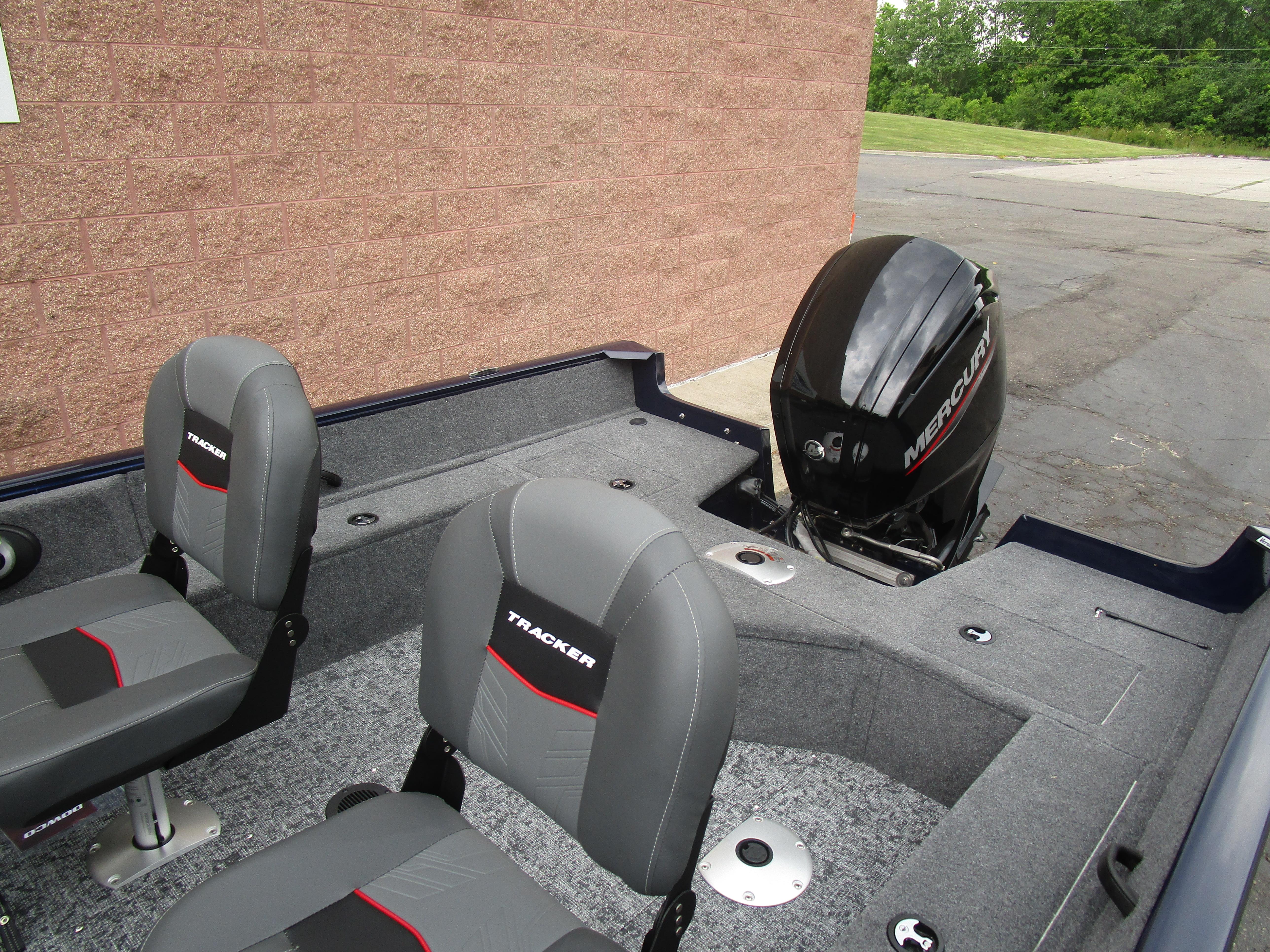 2025 Tracker Pro Guide V16 WT boat interior with Mercury outboard motor.
