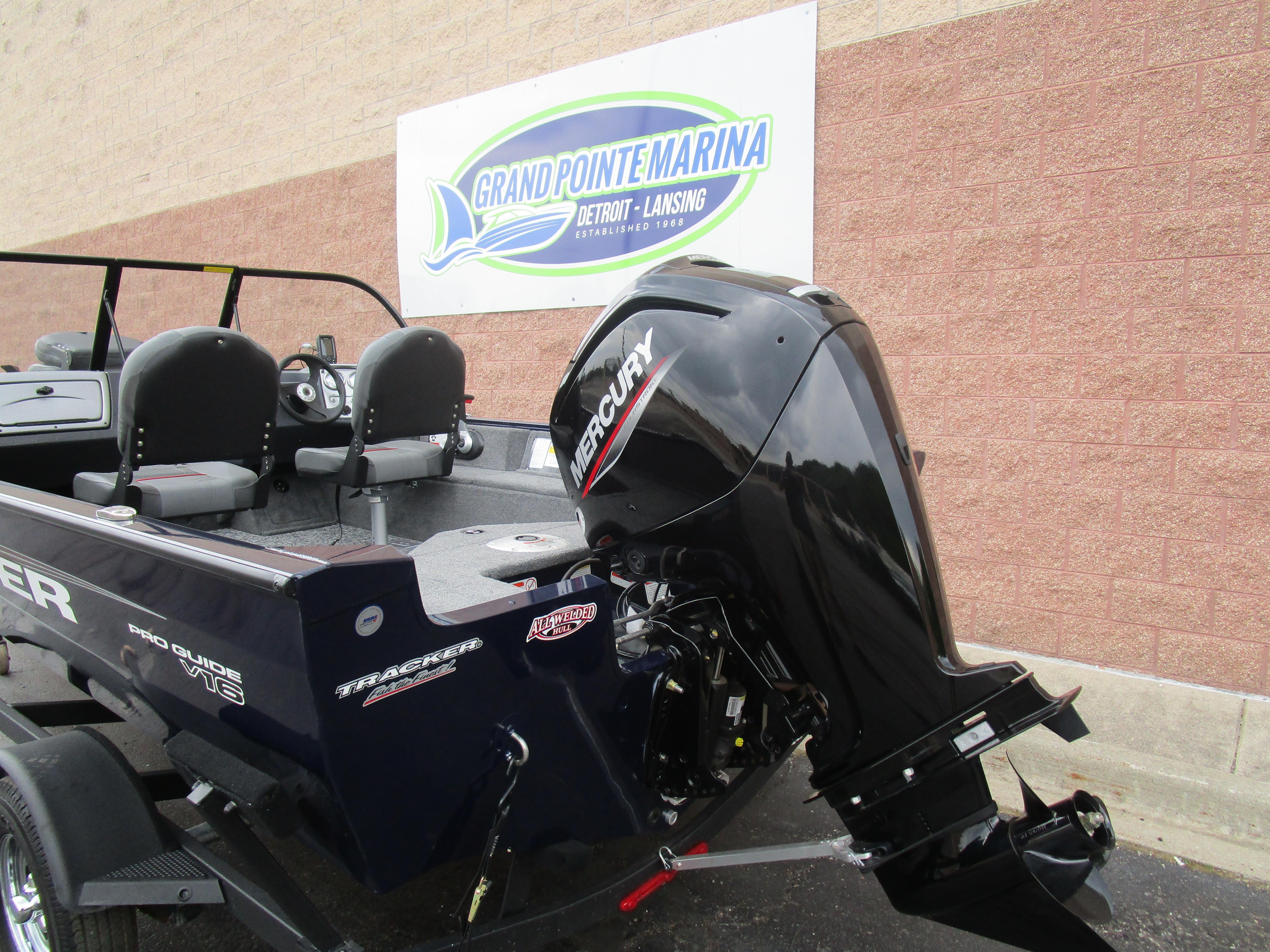 2025 Tracker Pro Guide V16 WT boat with Mercury engine at Grand Pointe Marina.