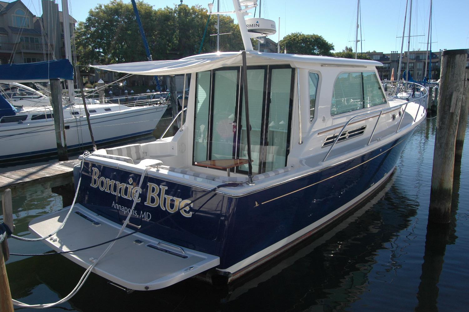 2015 Back Cove 37 boat named u0022Bonnie Blueu0022 docked in Annapolis, MD marina.