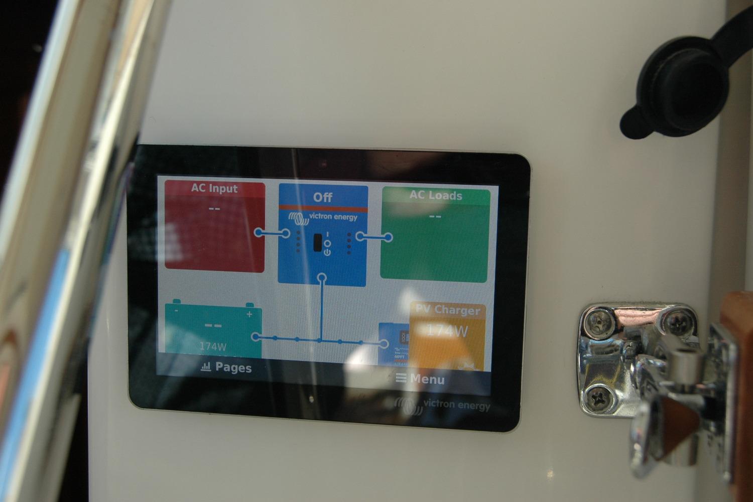 Control panel display on 2015 Back Cove 37 boat showing power management.