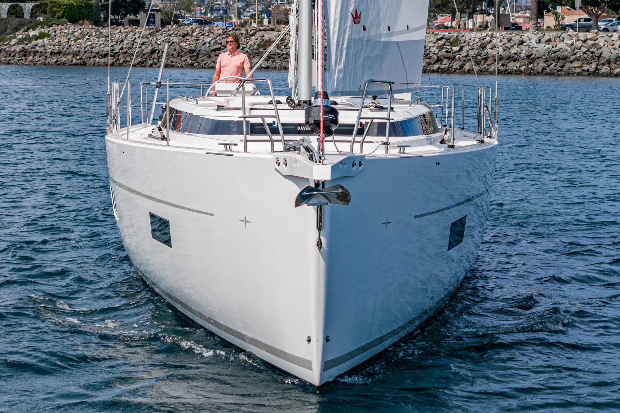 Bavaria-C50 2024-This could be yours CA-US-2024 Bavaria C50 yacht sailing on calm waters, front view.-9654457 | Thumbnail