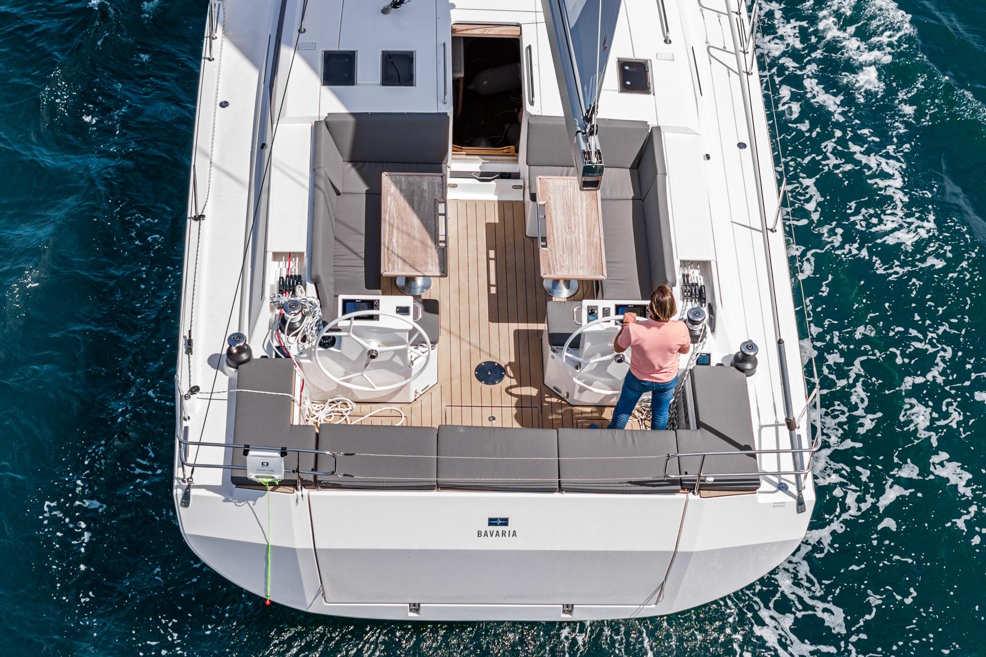 Bavaria-C50 2024-This could be yours CA-US-2024 Bavaria C50 yacht sailing on open water, viewed from above.-9654457 | Thumbnail