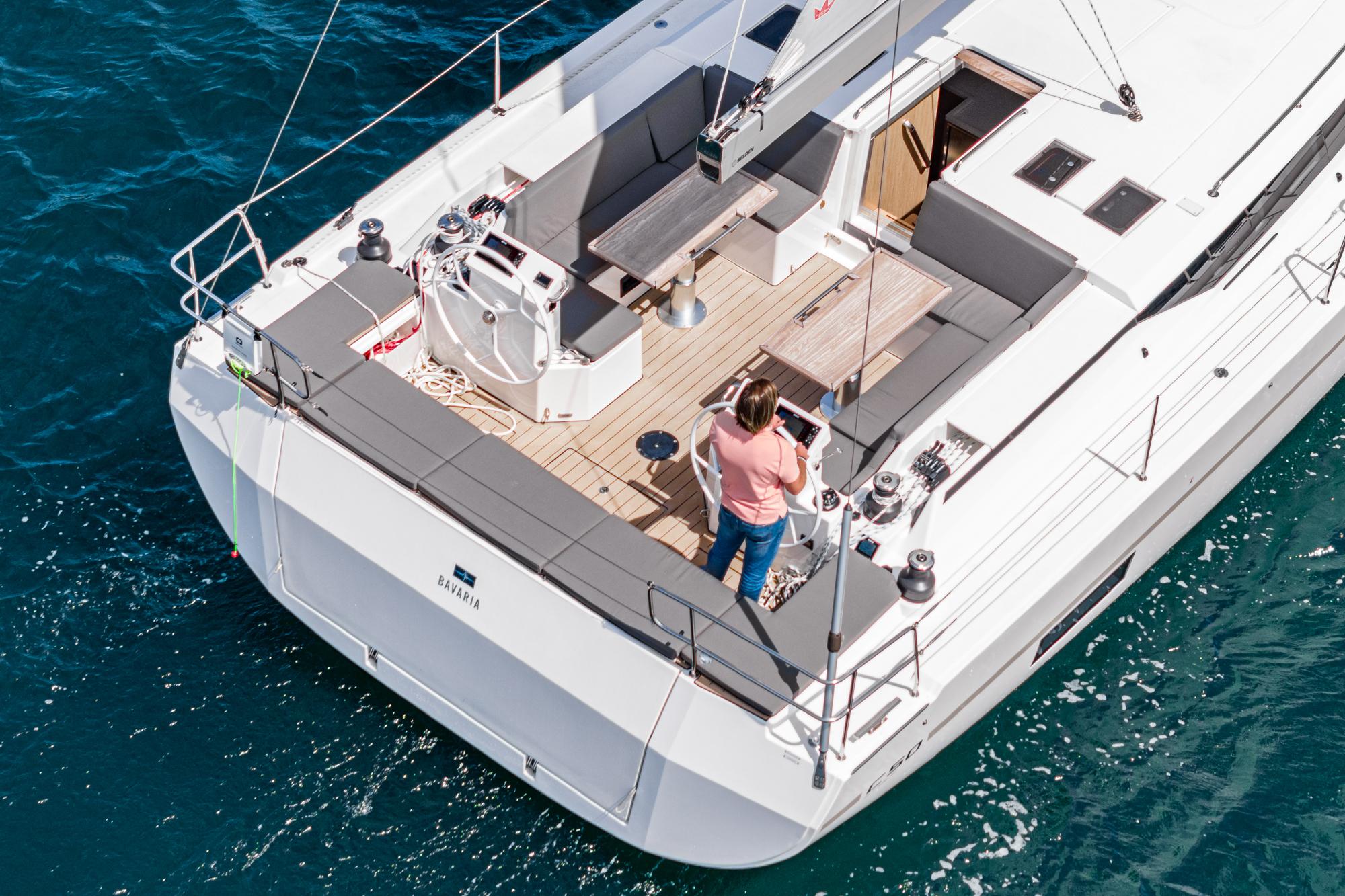 Bavaria-C50 2024-This could be yours CA-US-2024 Bavaria C50 yacht on blue water, featuring spacious deck and modern design.-9654457 | Thumbnail