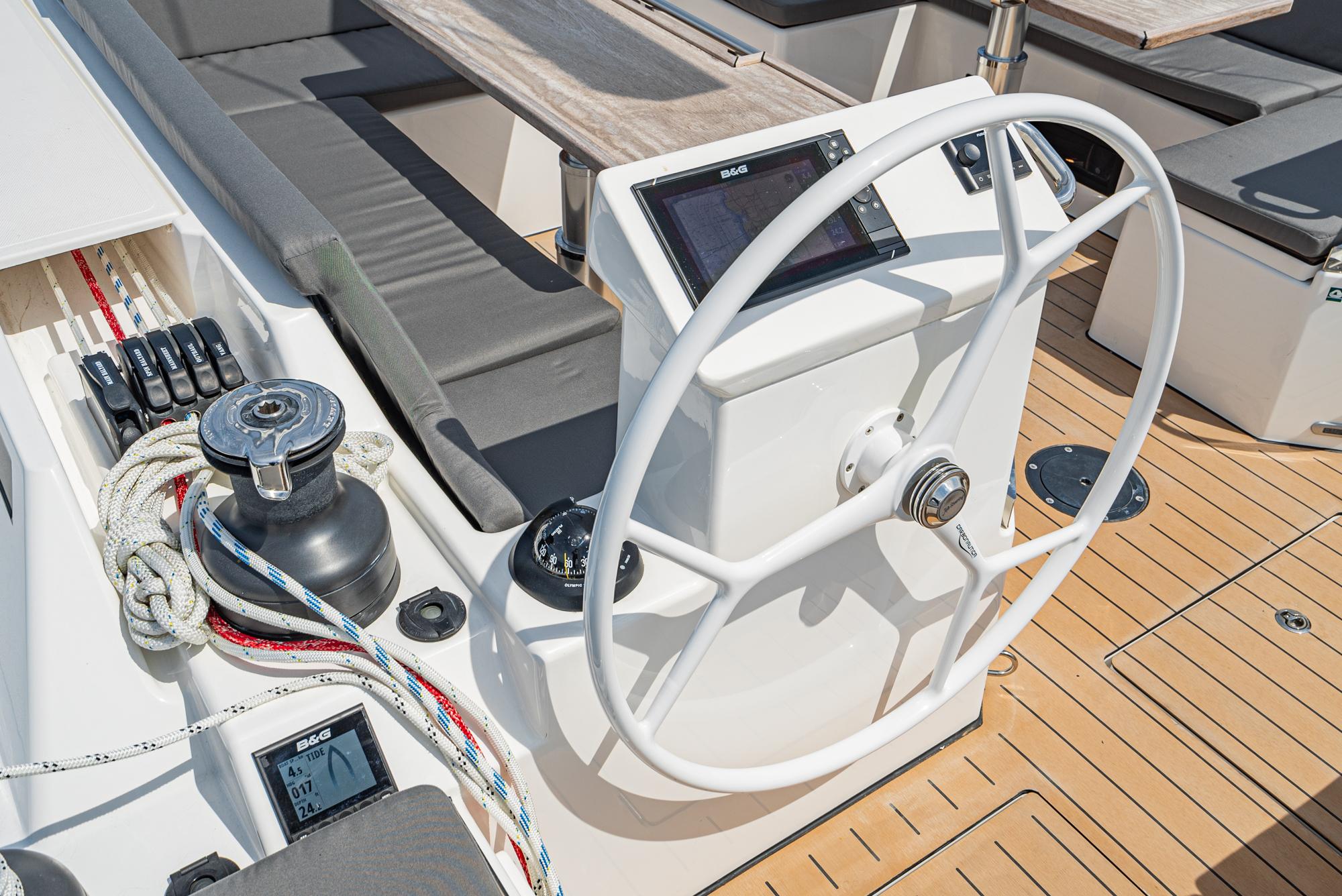Bavaria-C50 2024-This could be yours CA-US-2024 Bavaria C50 yacht cockpit with steering wheel and navigation controls.-9654457 | Thumbnail