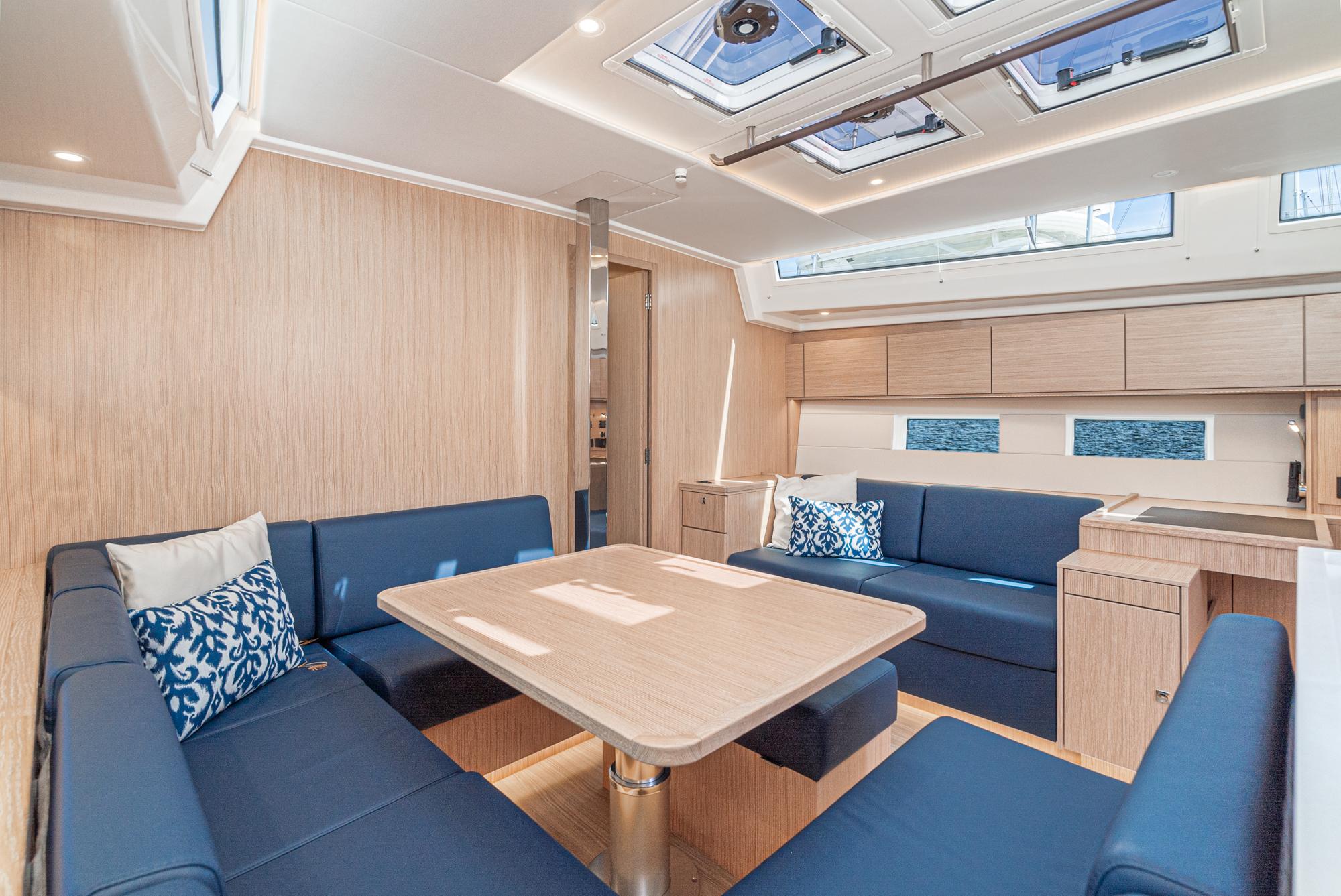 Bavaria-C50 2024-This could be yours CA-US-Luxurious interior of 2024 Bavaria C50 yacht with modern seating and skylights.-9654457 | Thumbnail