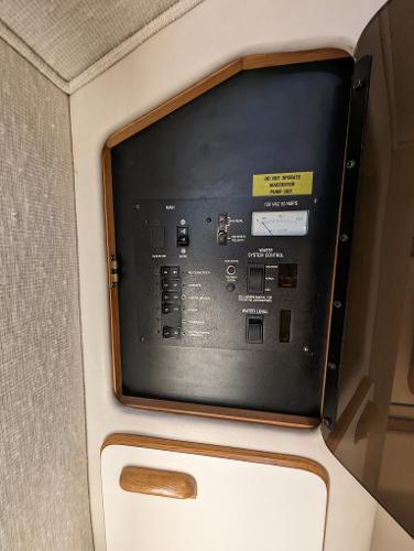 Control panel of a 1992 Sea Ray 330 Express Cruiser boat.