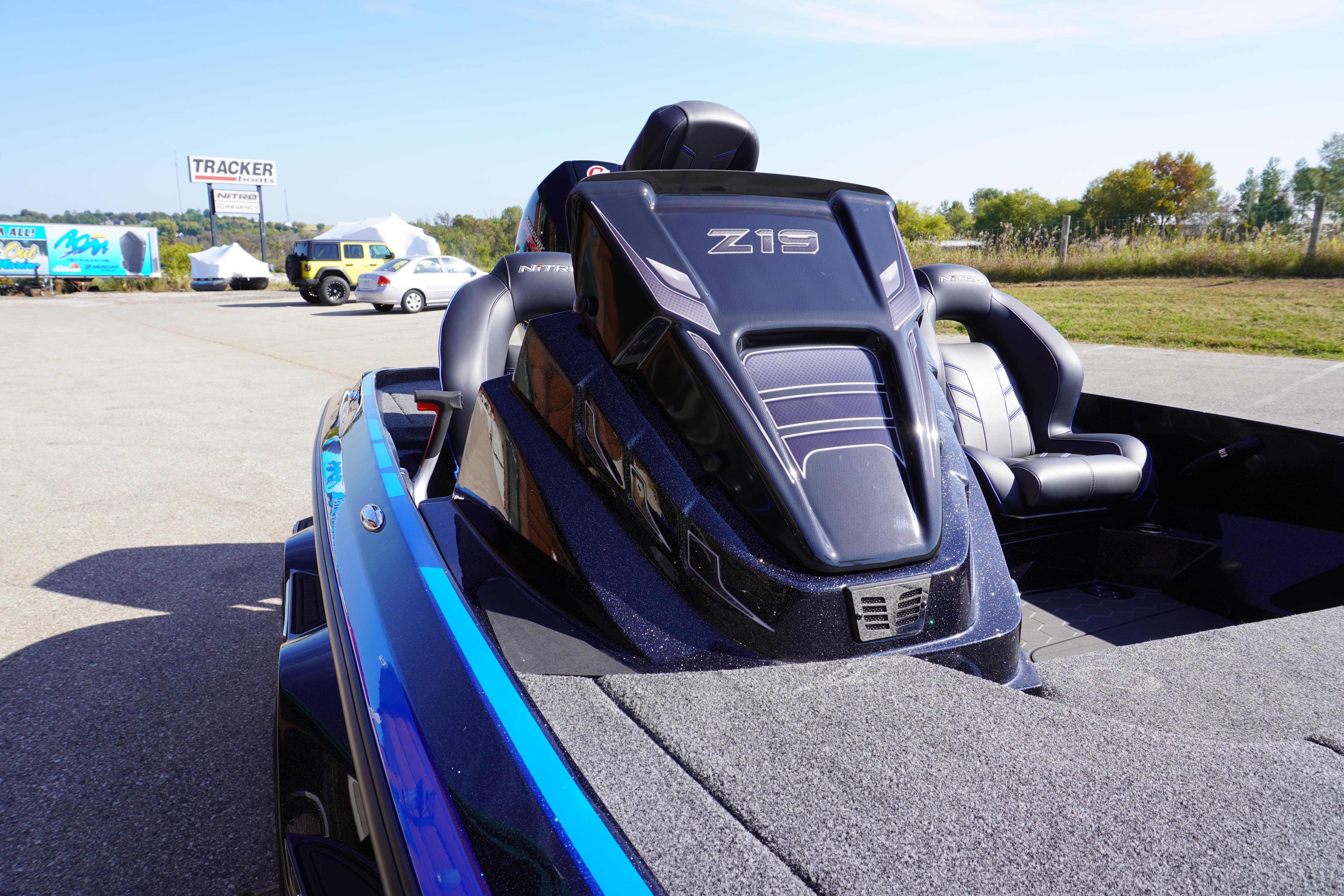 2024 Nitro Z19 boat with sleek design, parked outdoors on a sunny day.