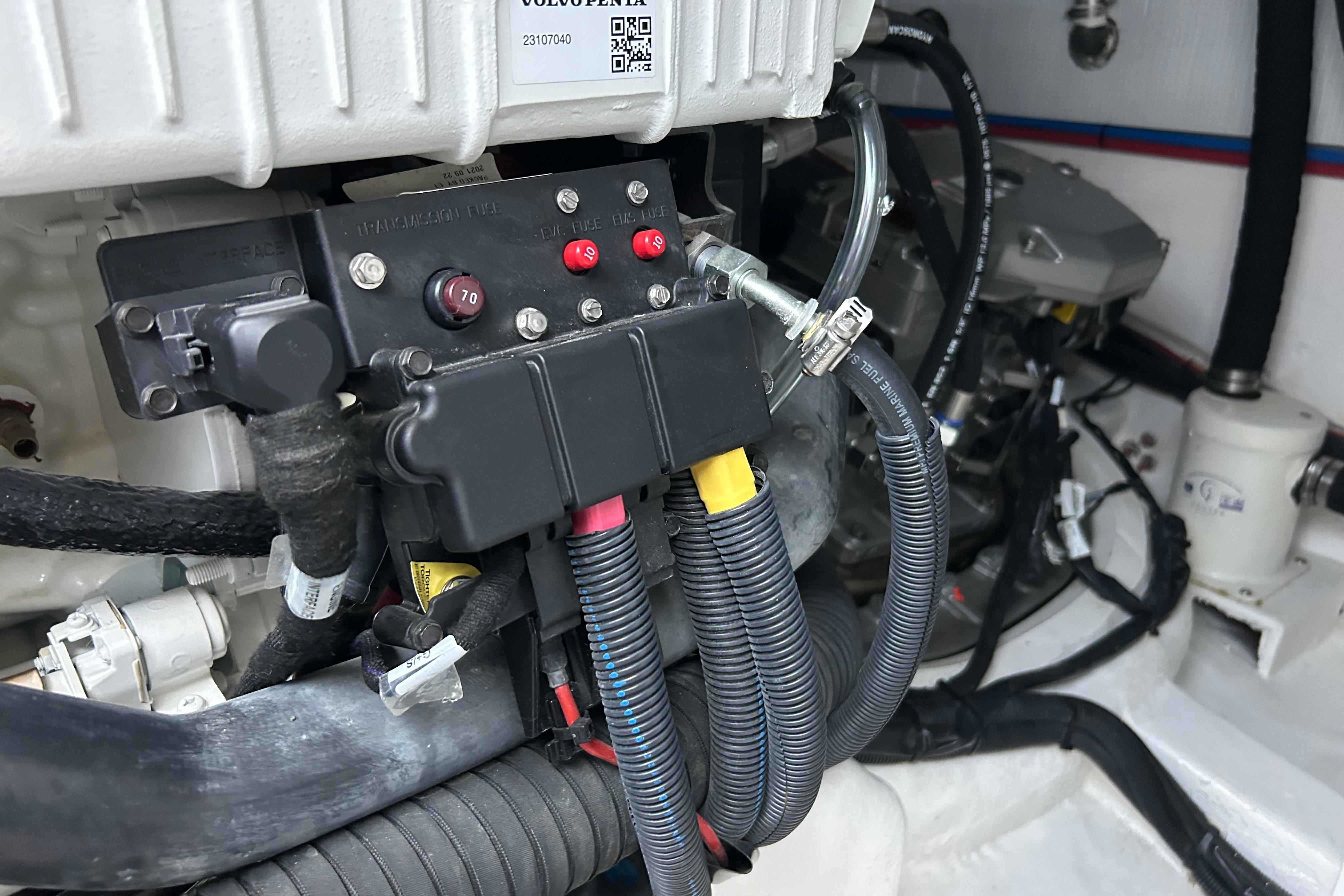 Engine compartment of 2022 Sabre 45 Salon Express, featuring wiring and components.