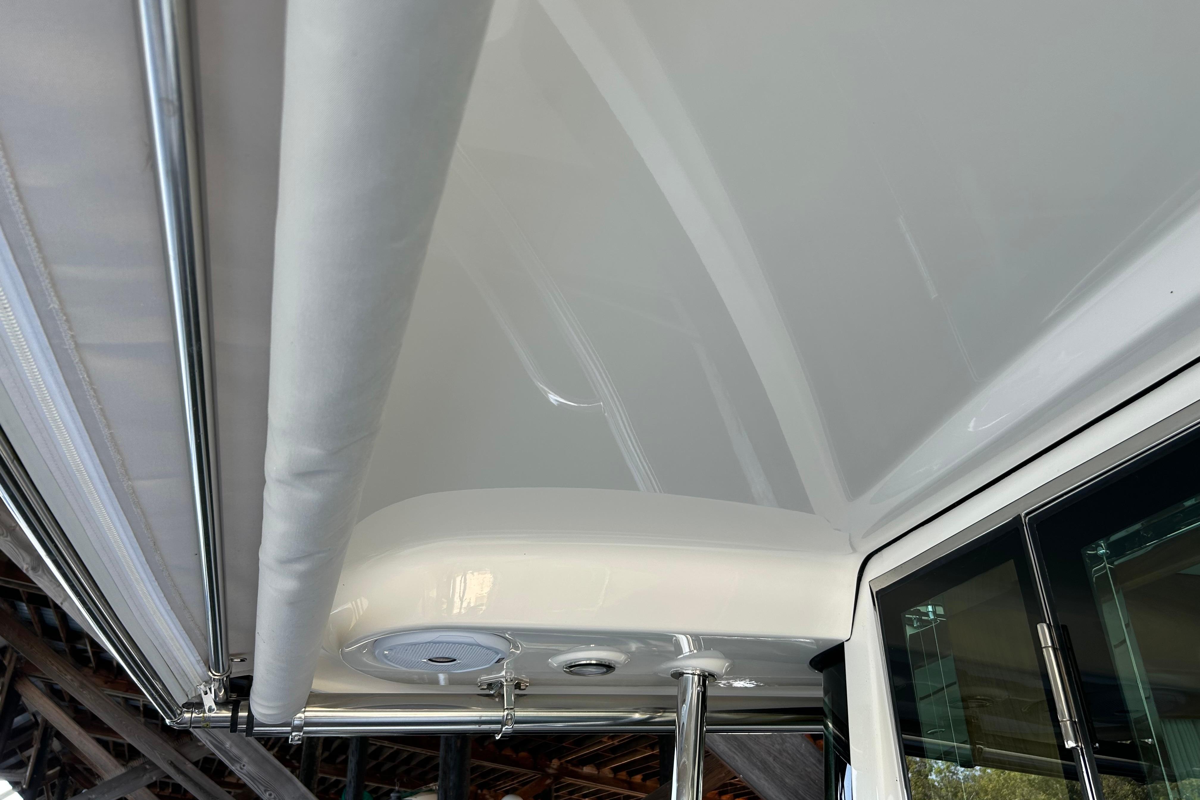 2022 Sabre 45 Salon Express yacht interior ceiling and window detail.