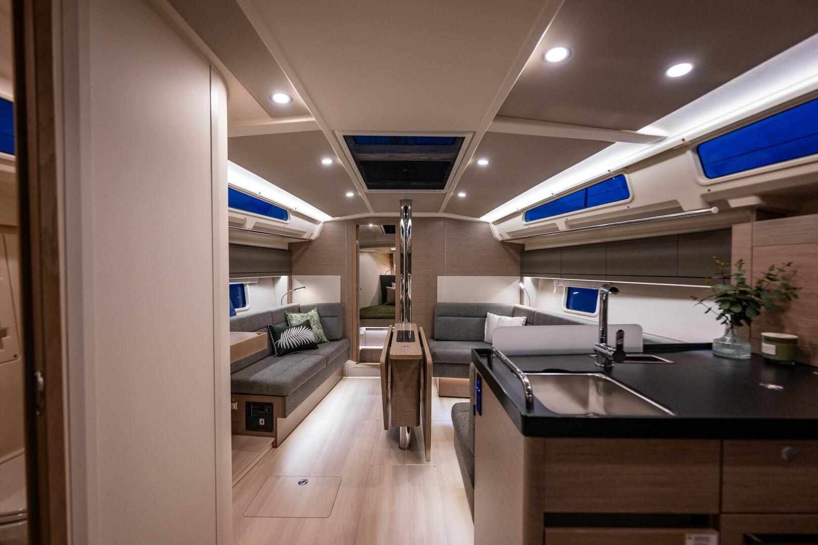 Hanse-418 2023-SEA #304 IN STOCK WA-US-Luxurious interior of 2023 Hanse 418 yacht with modern design and ambient lighting.-9568627 | Thumbnail