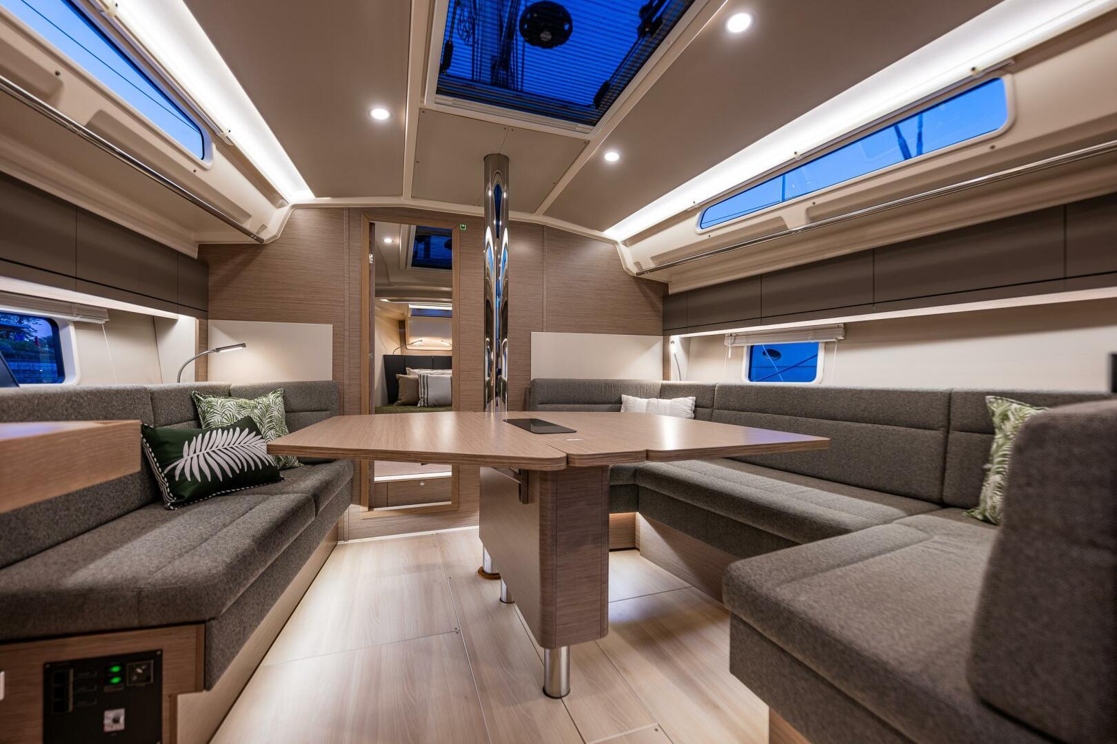 Hanse-418 2023-SEA #304 IN STOCK WA-US-Luxurious interior of 2023 Hanse 418 yacht with modern seating and ambient lighting.-9568627 | Thumbnail
