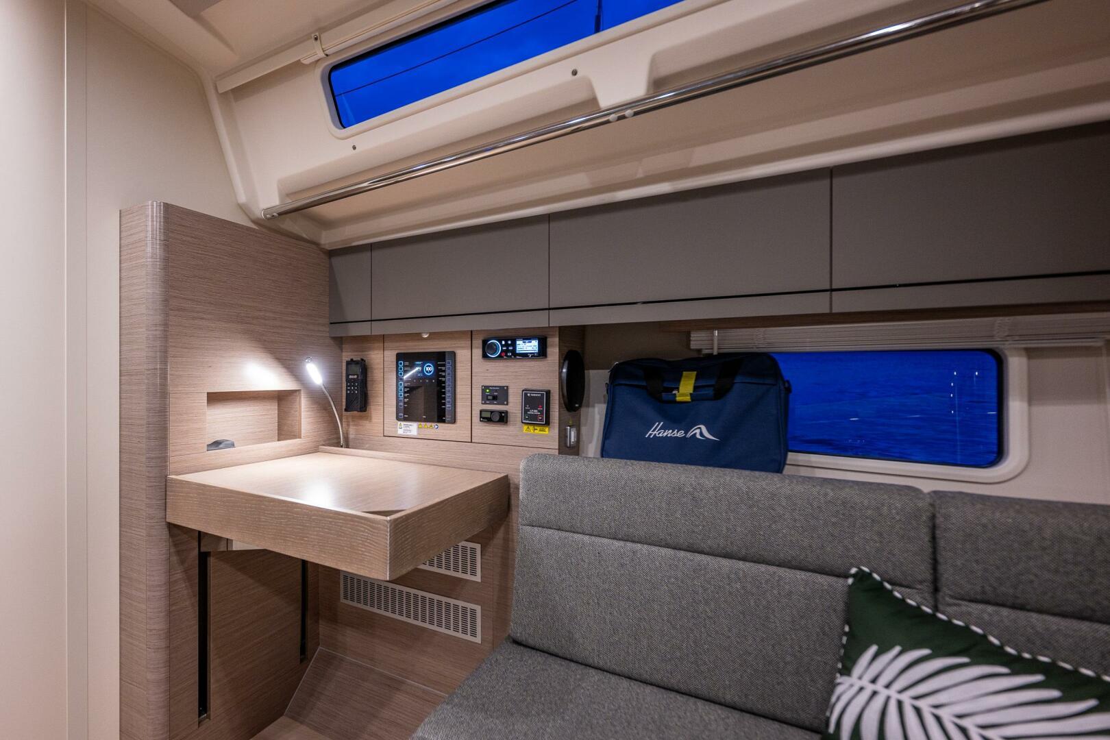 Hanse-418 2023-SEA #304 IN STOCK WA-US-Modern interior of 2023 Hanse 418 yacht with sleek design and control panel.-9568627 | Thumbnail