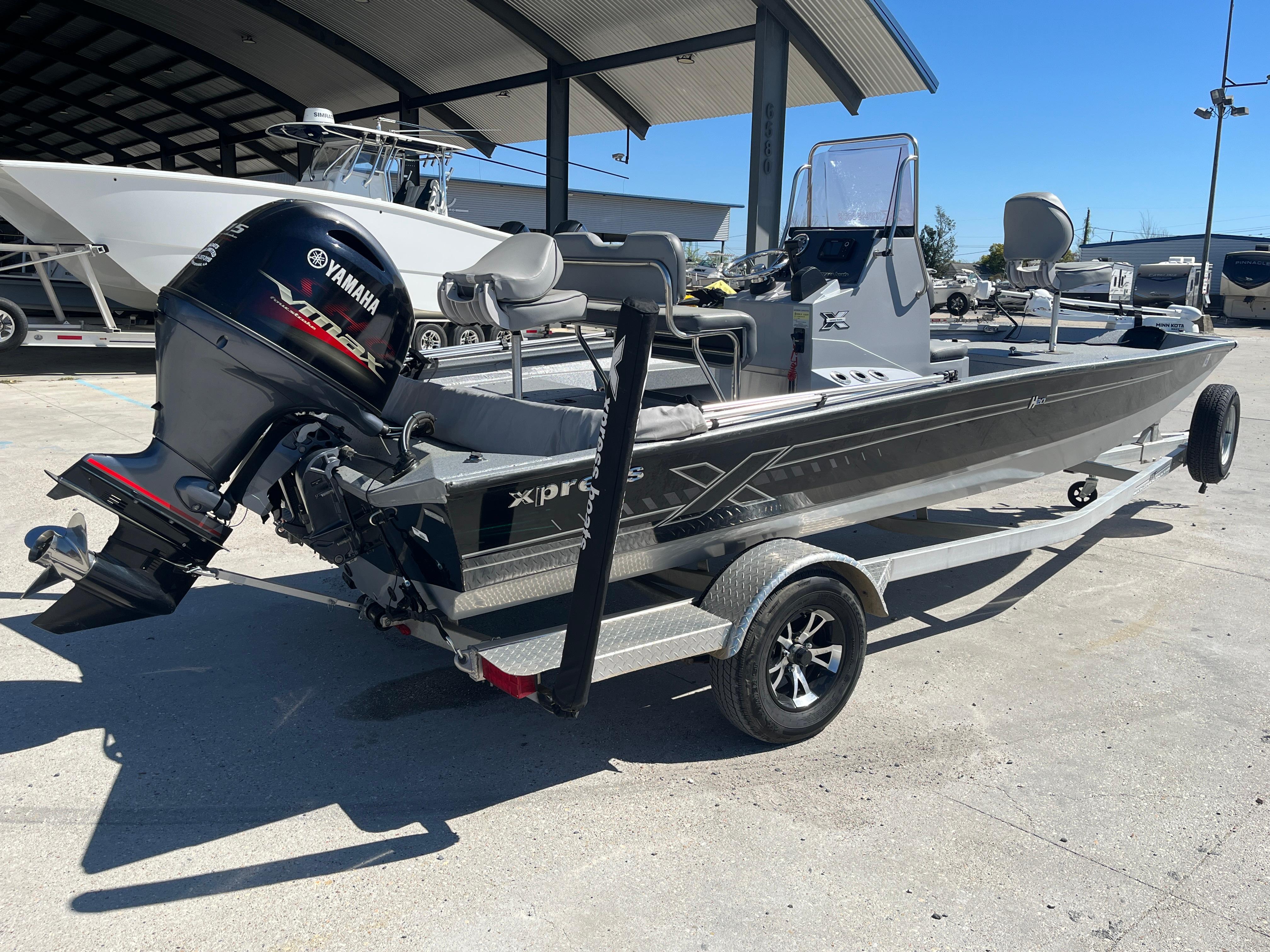 2022 Xpress H20B Bay Boat with Yamaha outboard motor on trailer.