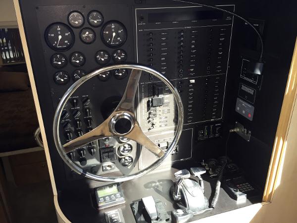 Control console of a 1999 Bluewater 5800 boat.