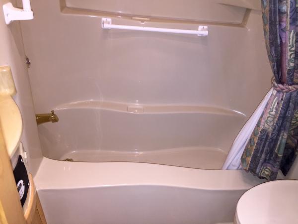 Bathroom in a 1999 Bluewater 5800 boat.