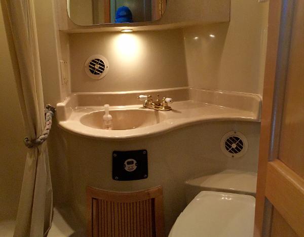 Bathroom in Bluewater 5800 yacht, year 1999.