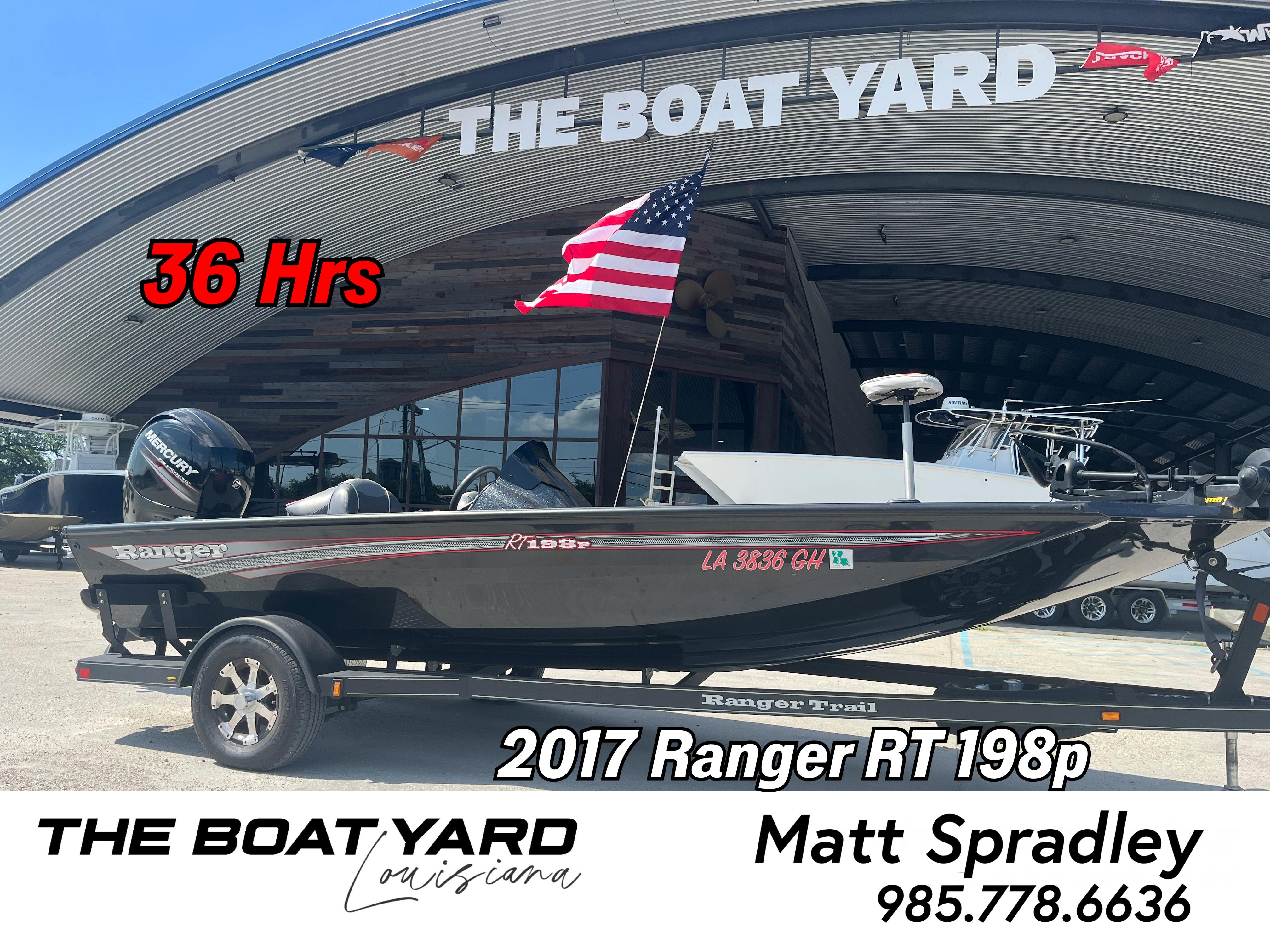 2017 Ranger RT 198P boat with American flag at The Boat Yard, Louisiana.