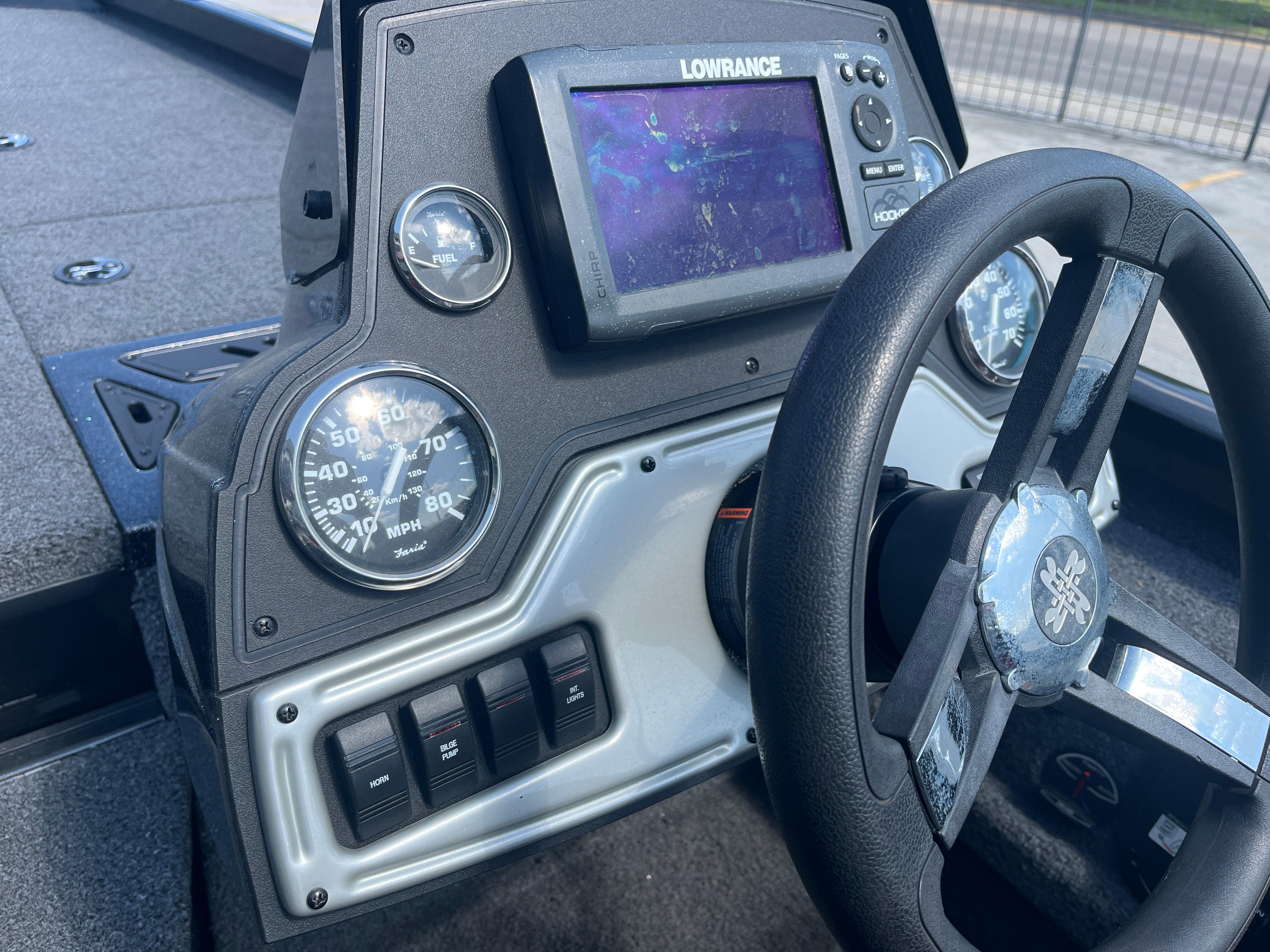 2017 Ranger RT 198P boat dashboard with Lowrance GPS and gauges.