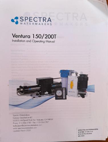 Spectra Watermakers Ventura 150/200T installation manual on Tayana 52 Aft Cockpit, 1983.