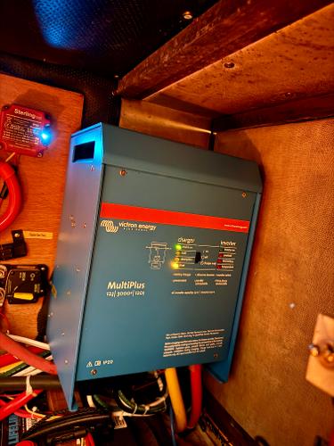 Victron Energy MultiPlus inverter in 1983 Tayana 52 Aft Cockpit sailboat.