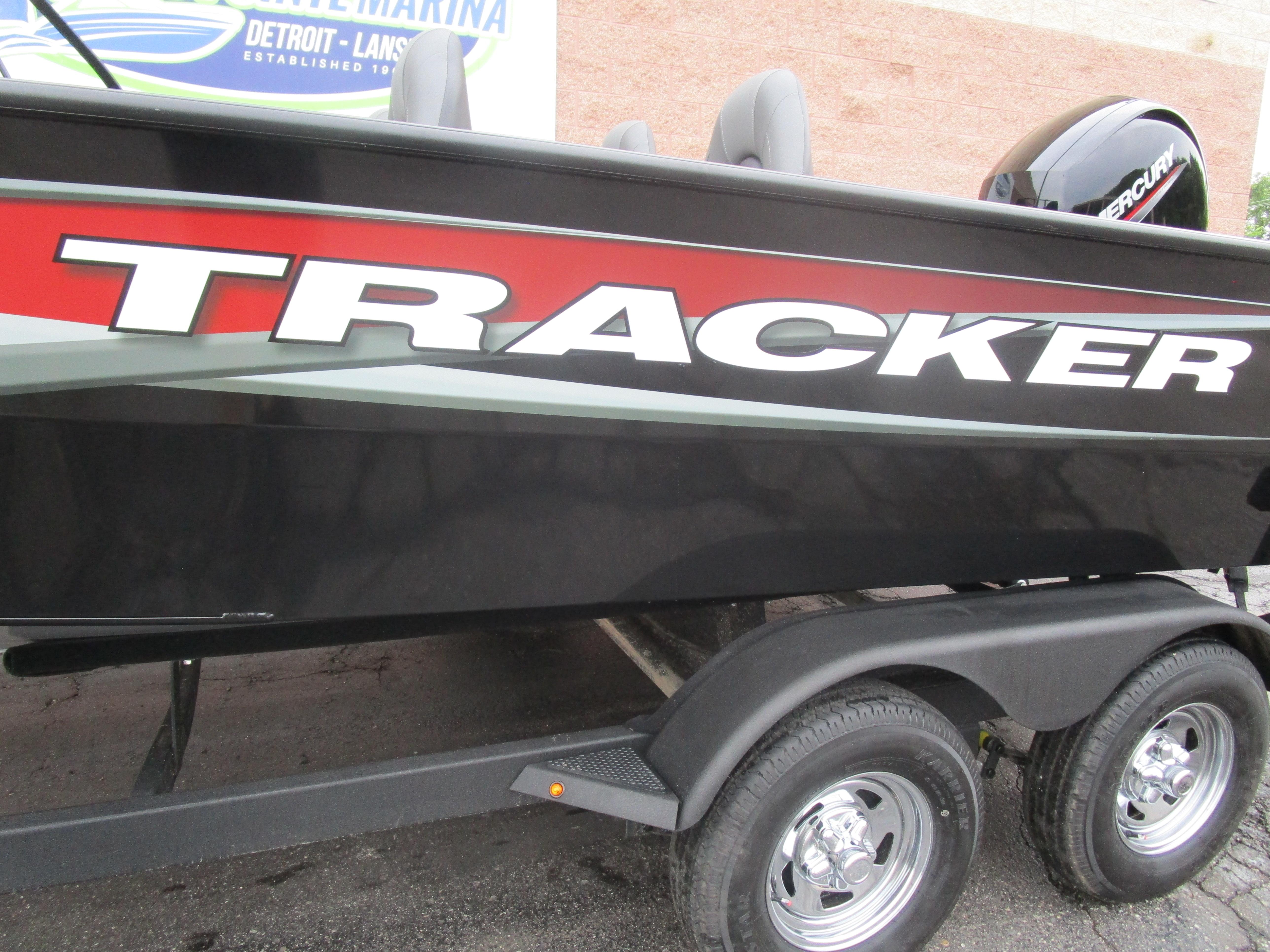 2026 Tracker Targa 18 WT boat on trailer, featuring bold branding.