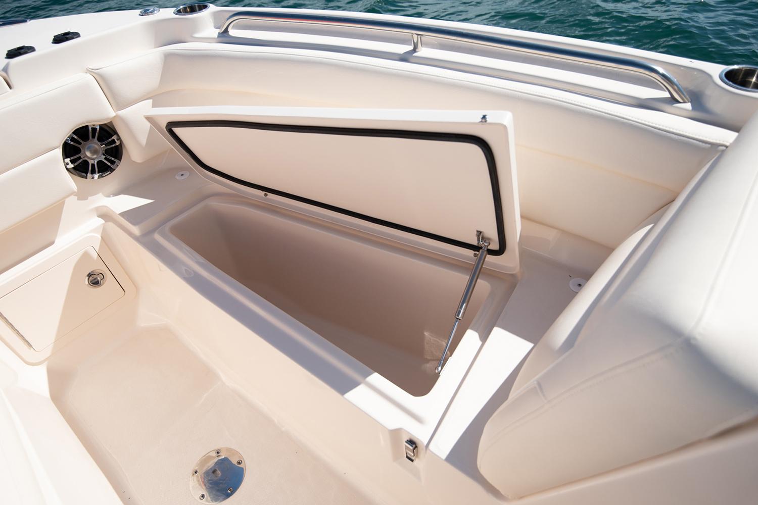 Manufacturer Provided Image: 2023 Grady-White Freedom 275 boat storage compartment open.